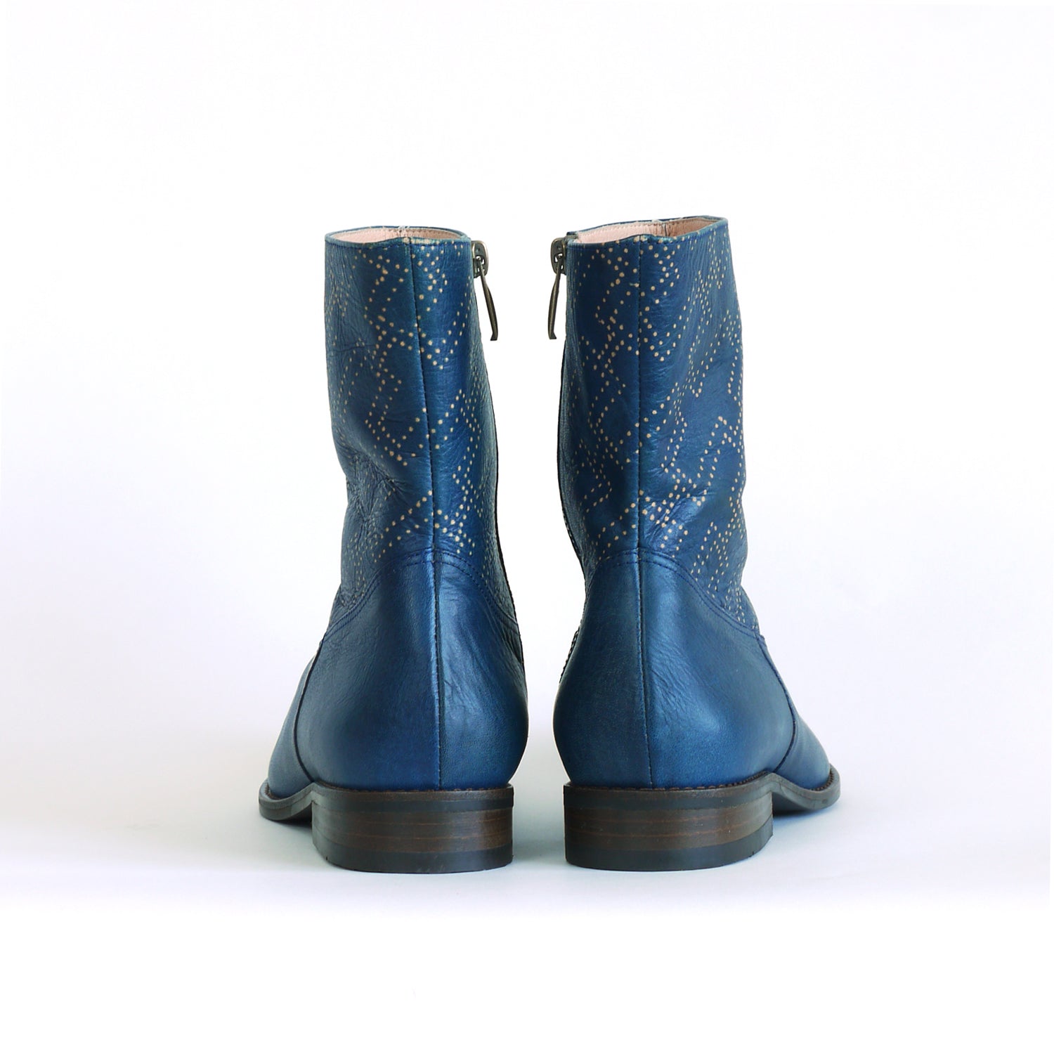 Woman's Ankle Boots.  Indigo dyed leather boots.  SASHIKO