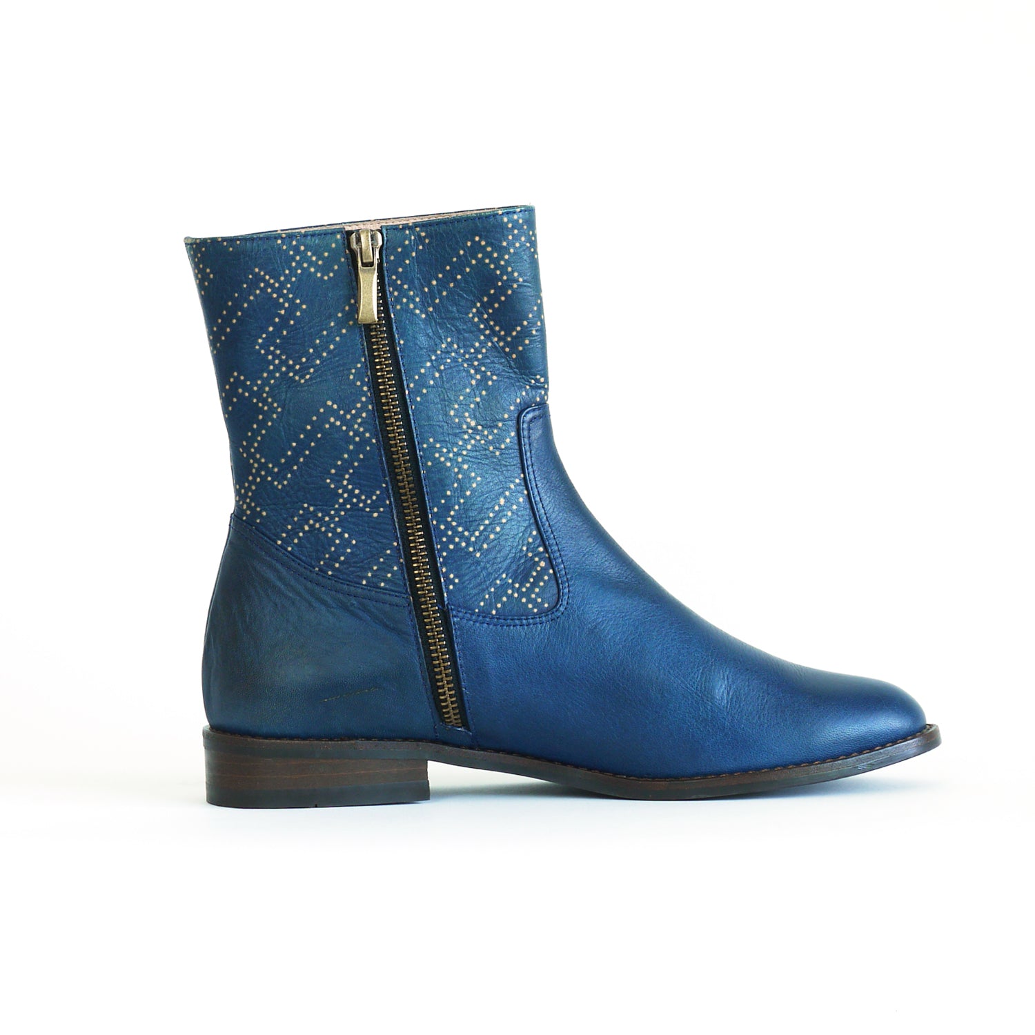 Woman's Ankle Boots.  Indigo dyed leather boots.  SASHIKO