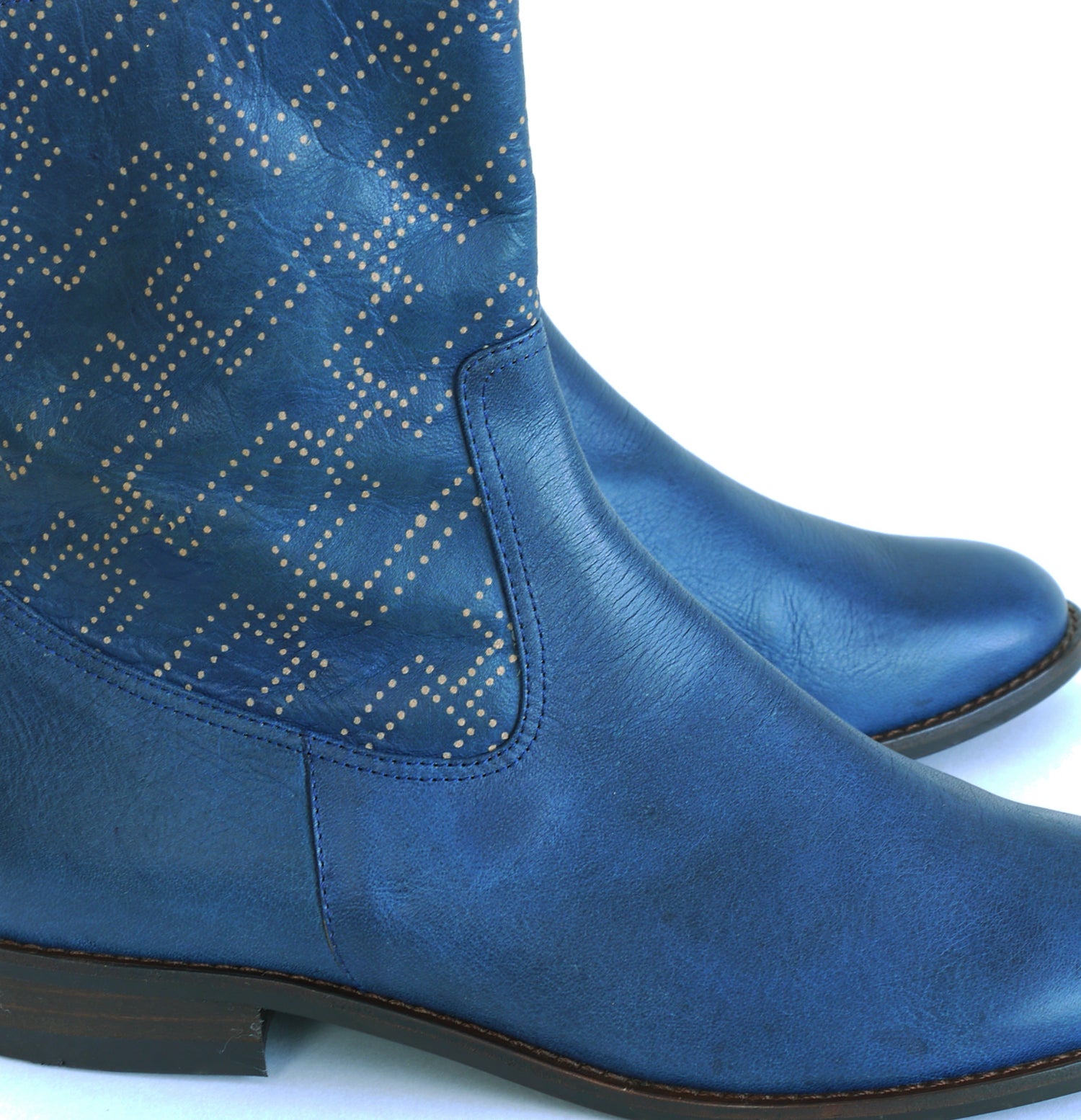 Woman's Ankle Boots.  Indigo dyed leather boots.  SASHIKO