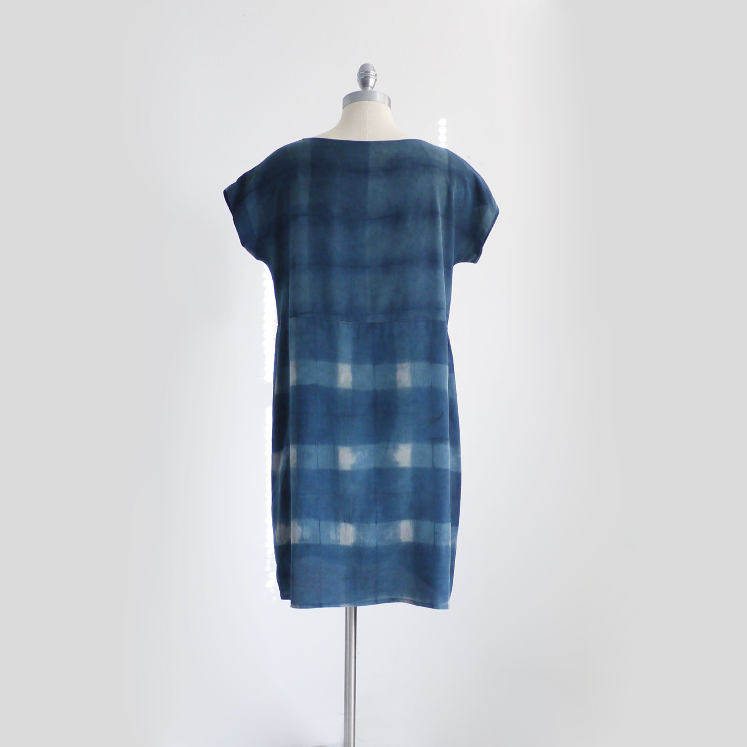 PLAID on PLAID. Hand dyed Indigo dress. Made to order. Natural dye on Silk