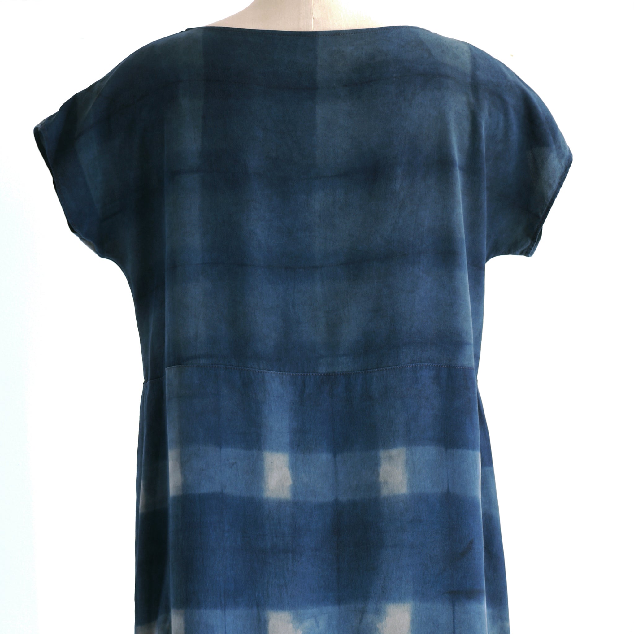 PLAID on PLAID. Hand dyed Indigo dress. Made to order. Natural dye on Silk