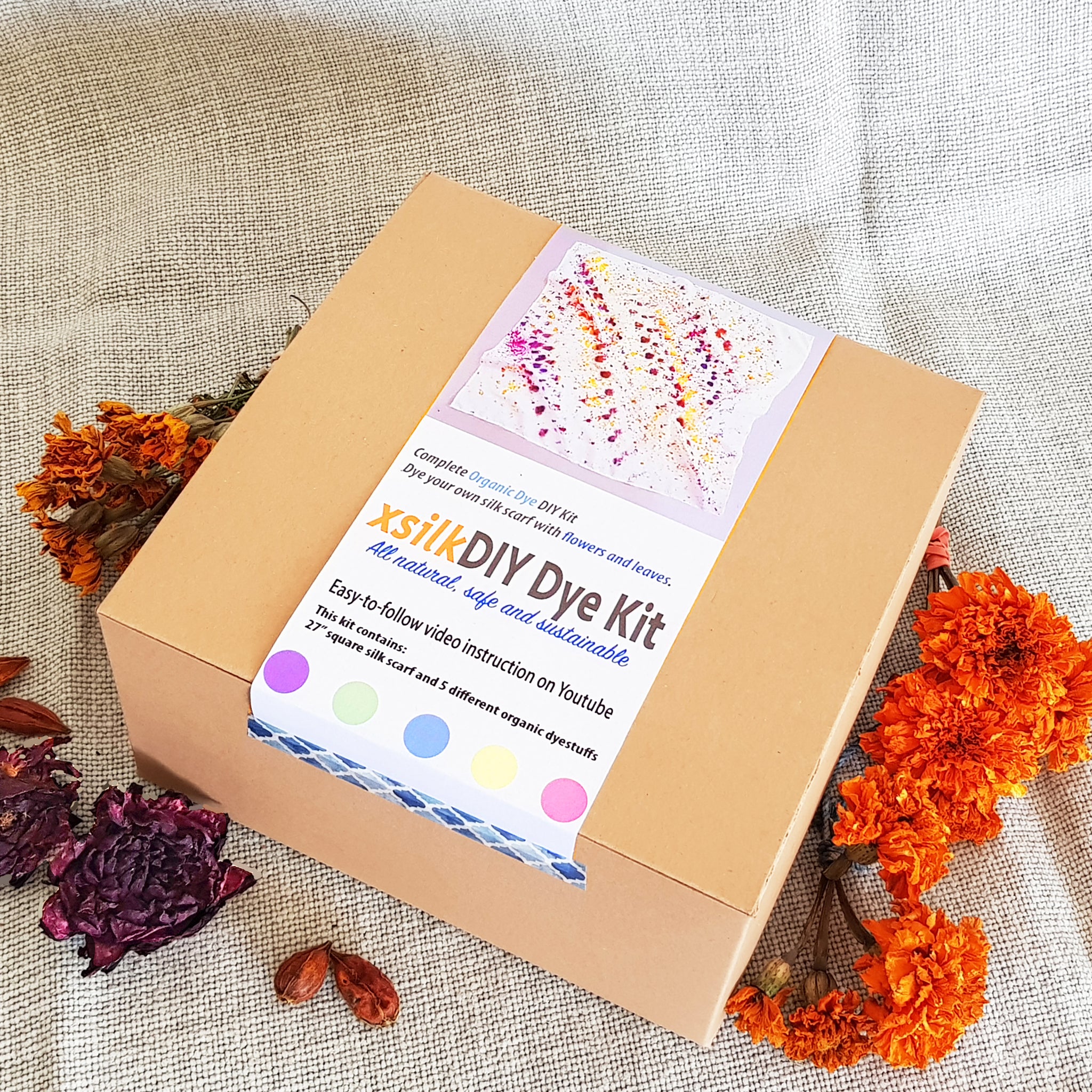 DIY Natural Dye Kit. Silk Scarf Dye Kit with organic dyes Great gift idea for DIYers