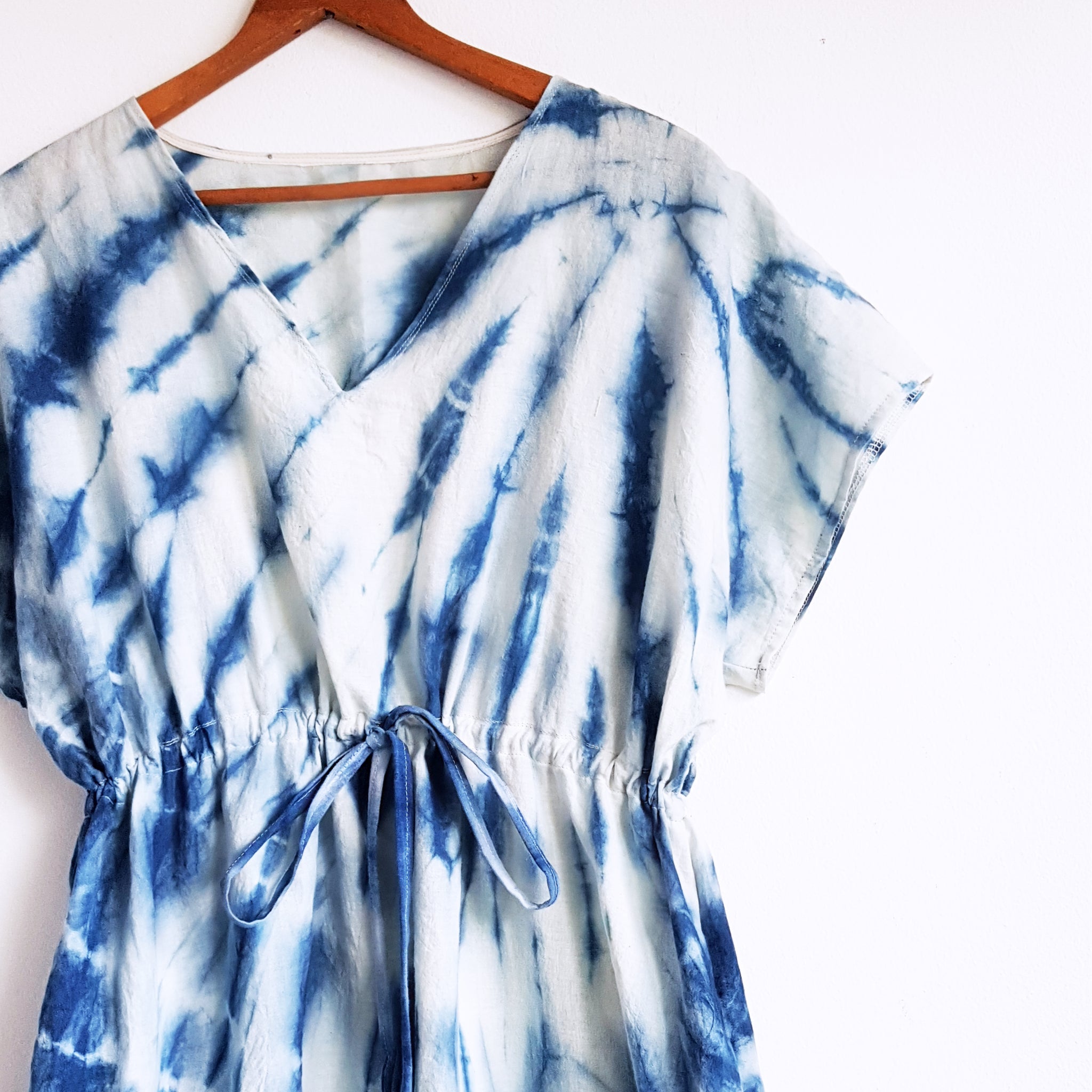 Boho Indigo Kaftan, Hand dyed cotton dress, made to order