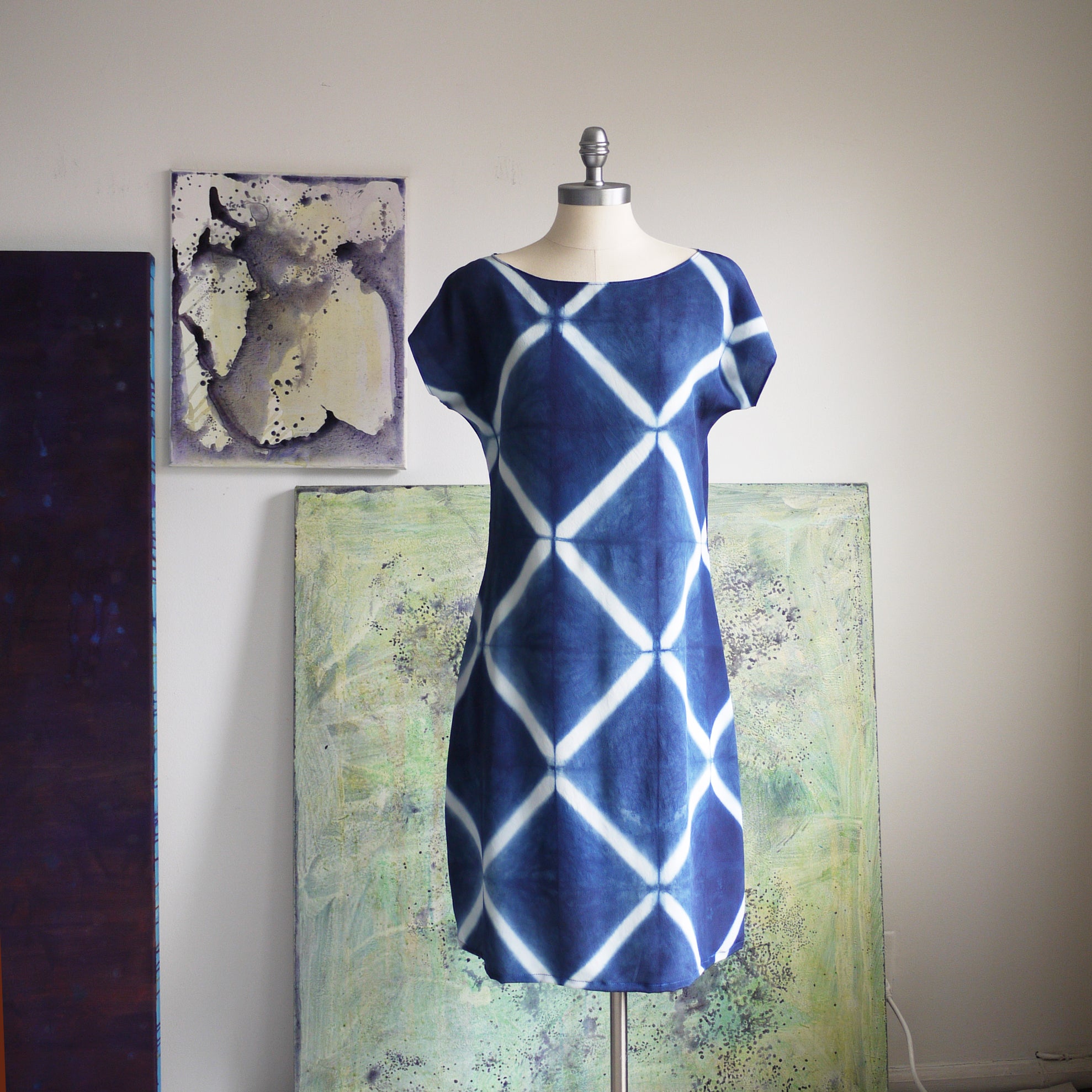 INDIGO SHIBORI silk dress, MADE TO ORDER