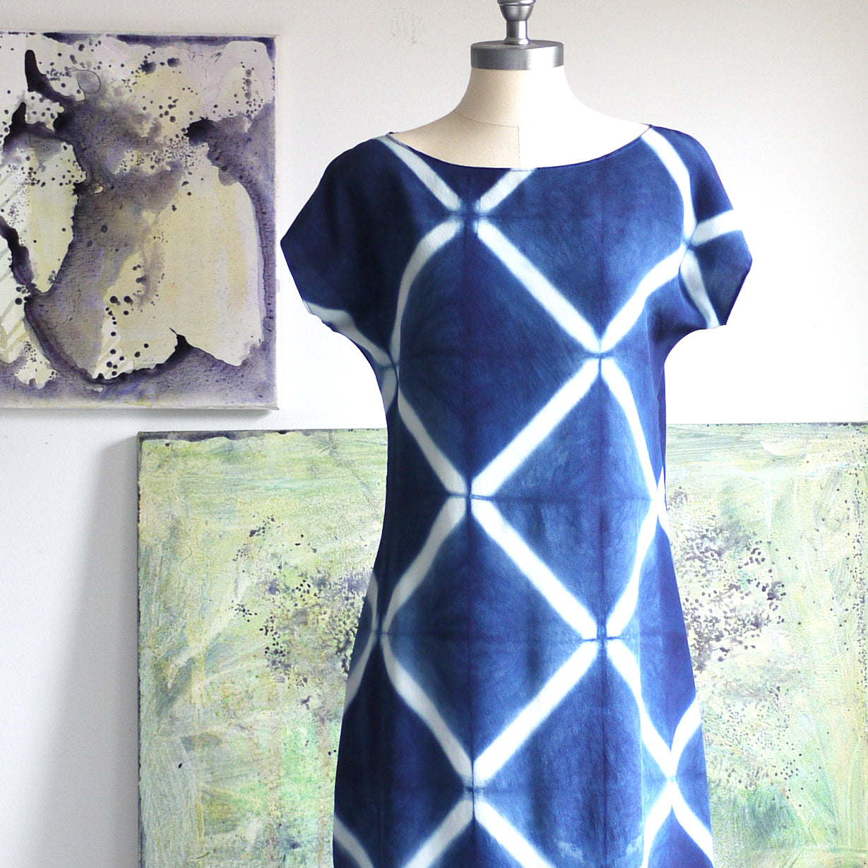 INDIGO SHIBORI silk dress, MADE TO ORDER