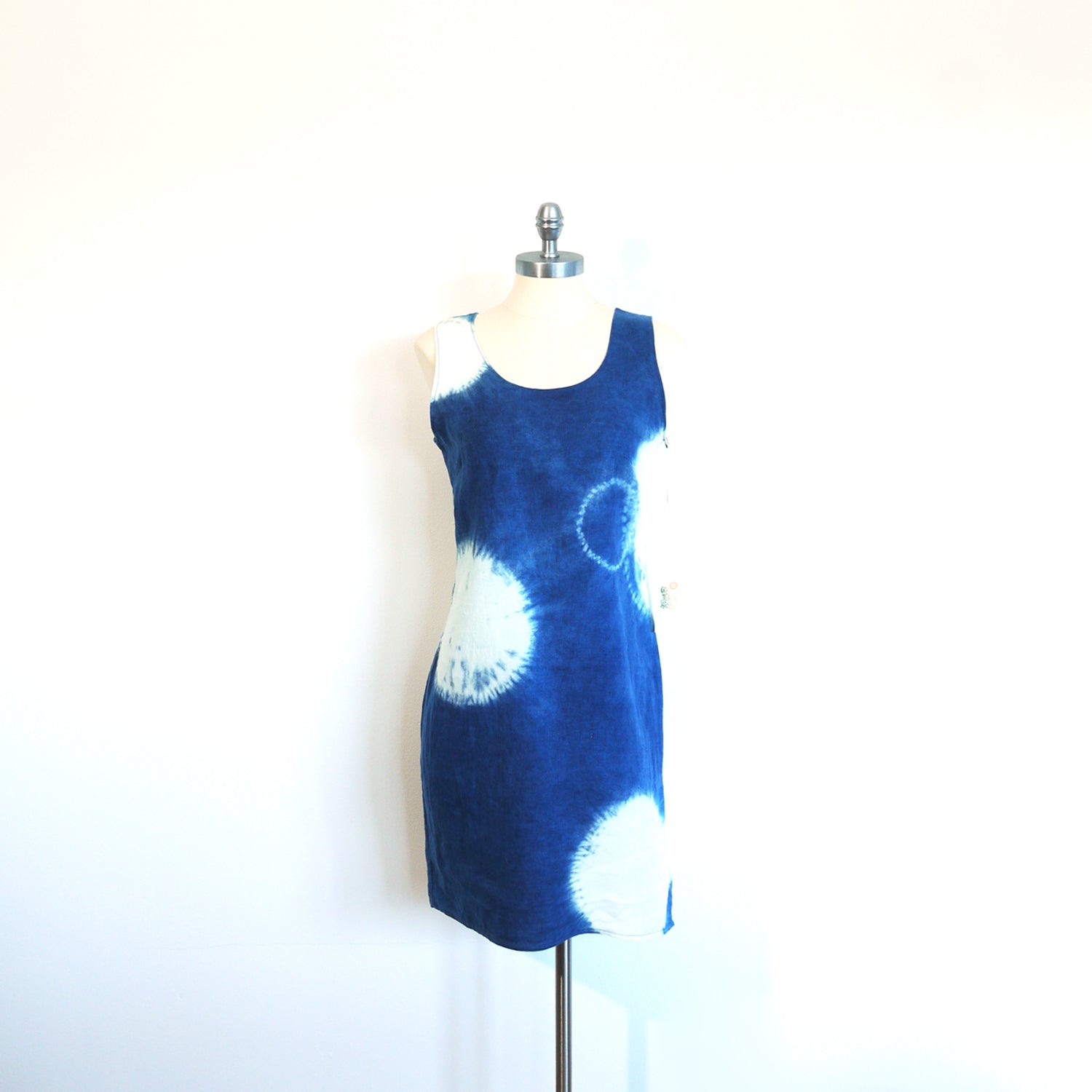 INDIGO CIRCLE tank dress. Hand dyed shibori indigo linen dress