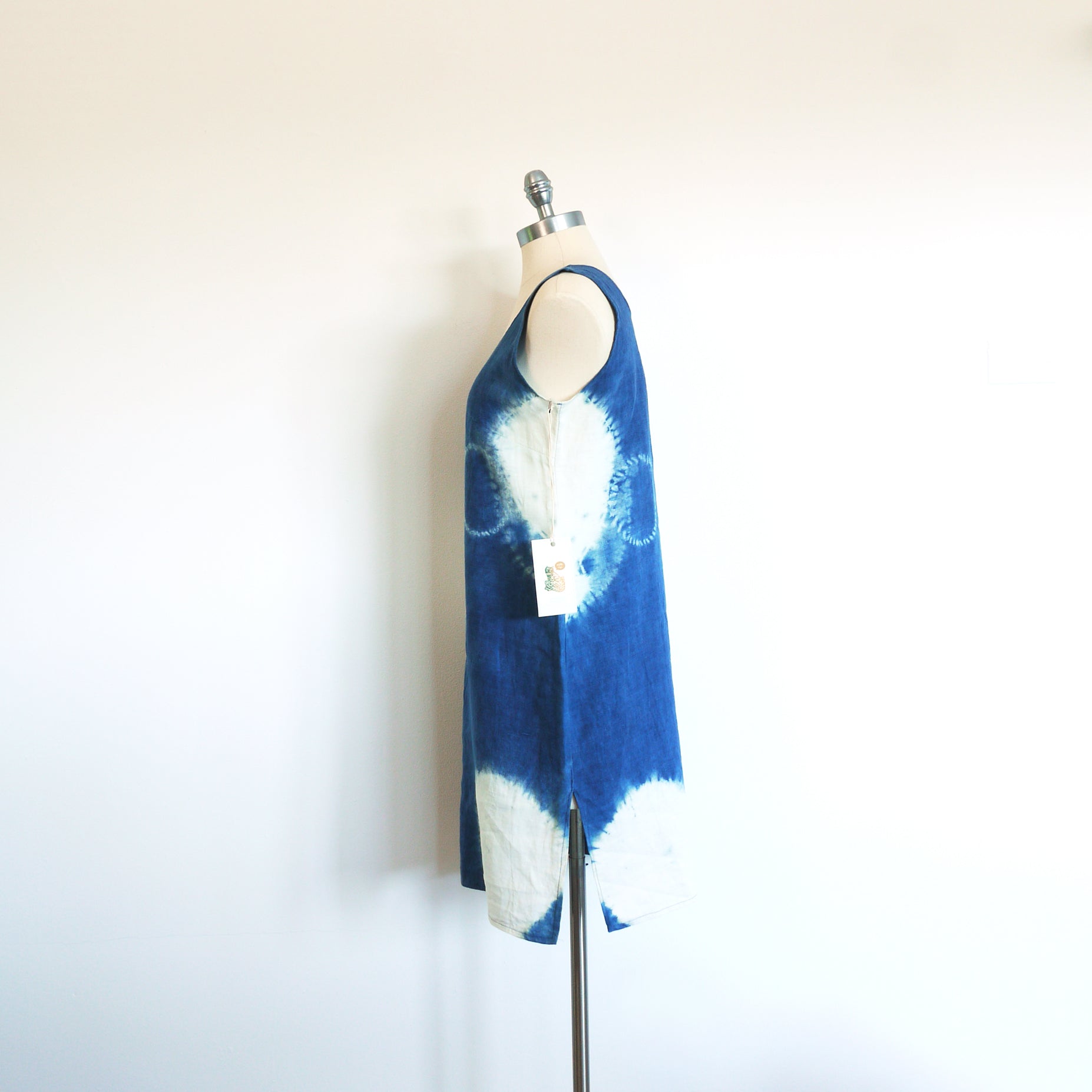 INDIGO CIRCLE tank dress. Hand dyed shibori indigo linen dress