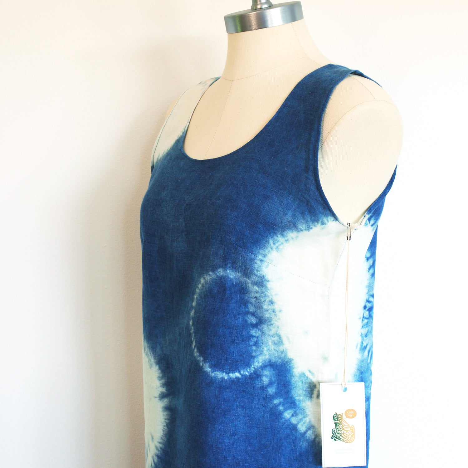 INDIGO CIRCLE tank dress. Hand dyed shibori indigo linen dress