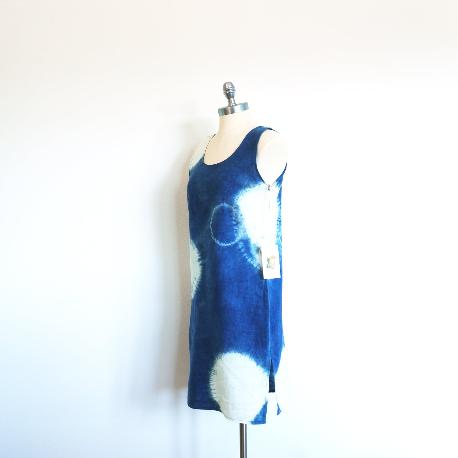 INDIGO CIRCLE tank dress. Hand dyed shibori indigo linen dress