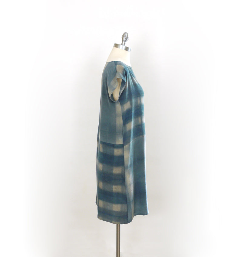 PLAID on PLAID. Hand dyed Indigo dress.