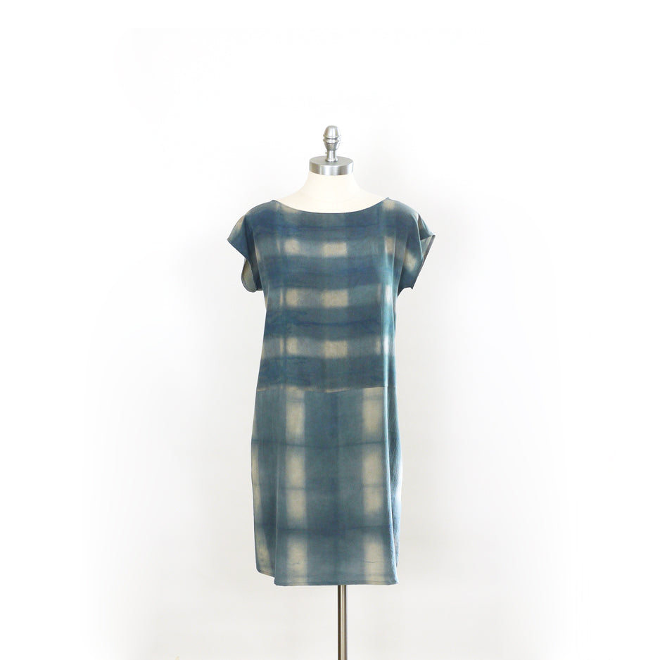 PLAID on PLAID. Hand dyed Indigo dress.