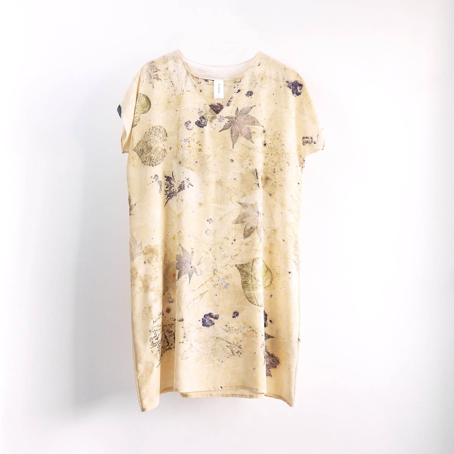 SUMMER SHOWER Eco-print silk dress. Organic dye Mini Dress Small