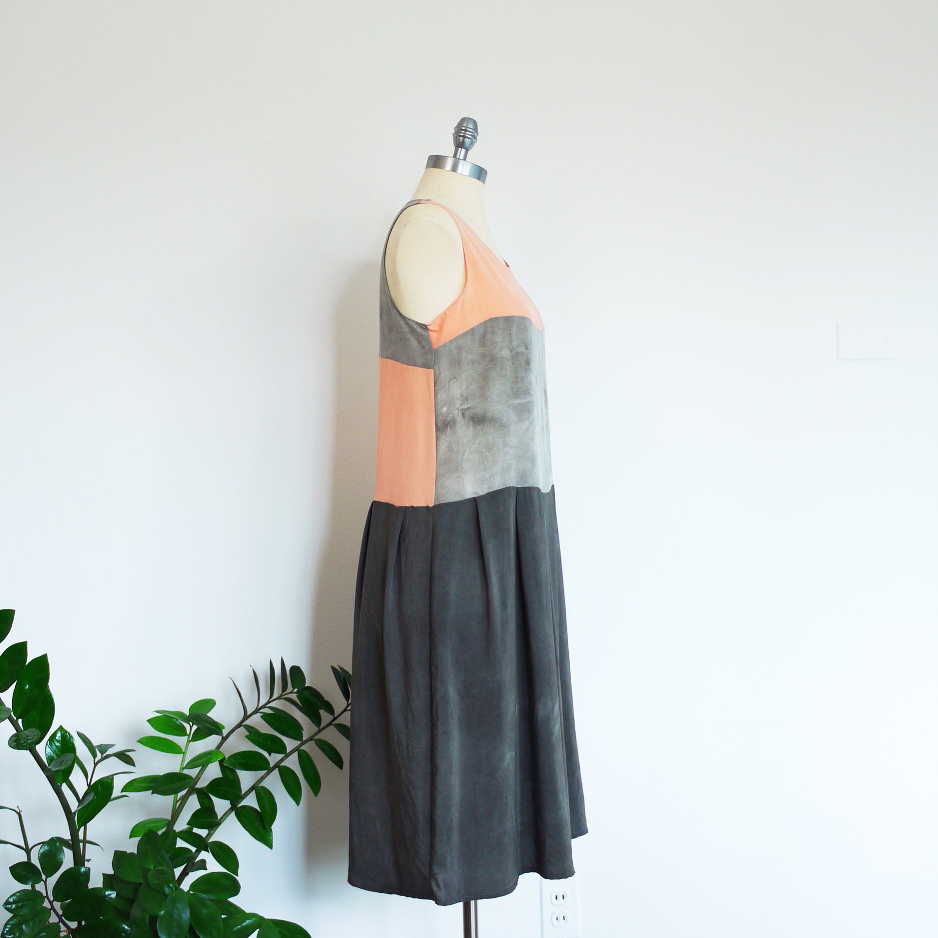 Natural Color Tri-Tier Dress. Botanical Dye Silk dress. Medium