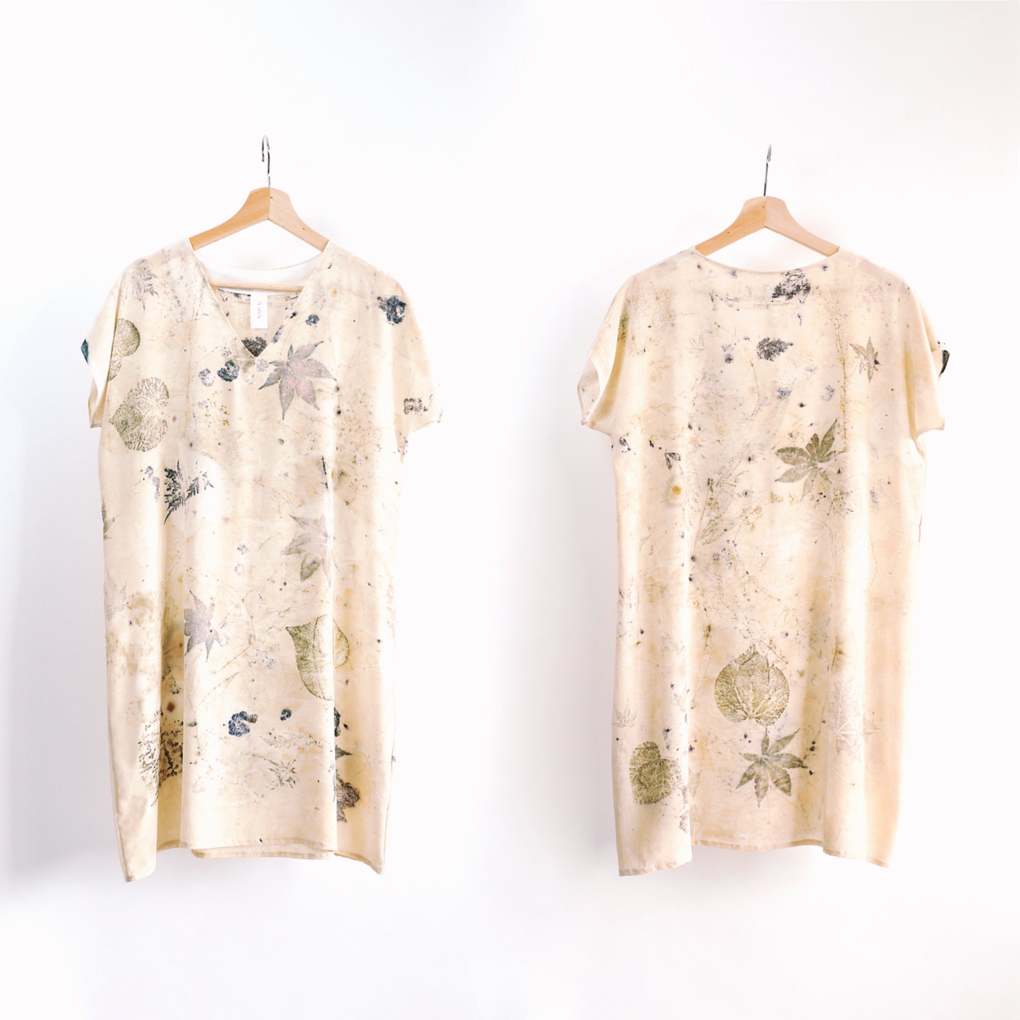 SUMMER SHOWER Eco-print silk dress. Organic dye Mini Dress Small