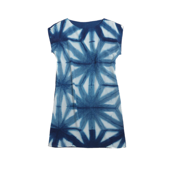 INDIGO LEAF pattern. indigo silk dress
