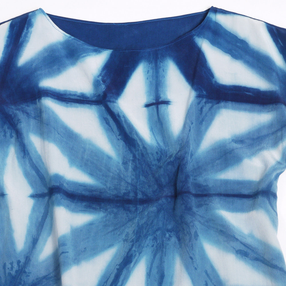 INDIGO LEAF pattern. indigo silk dress