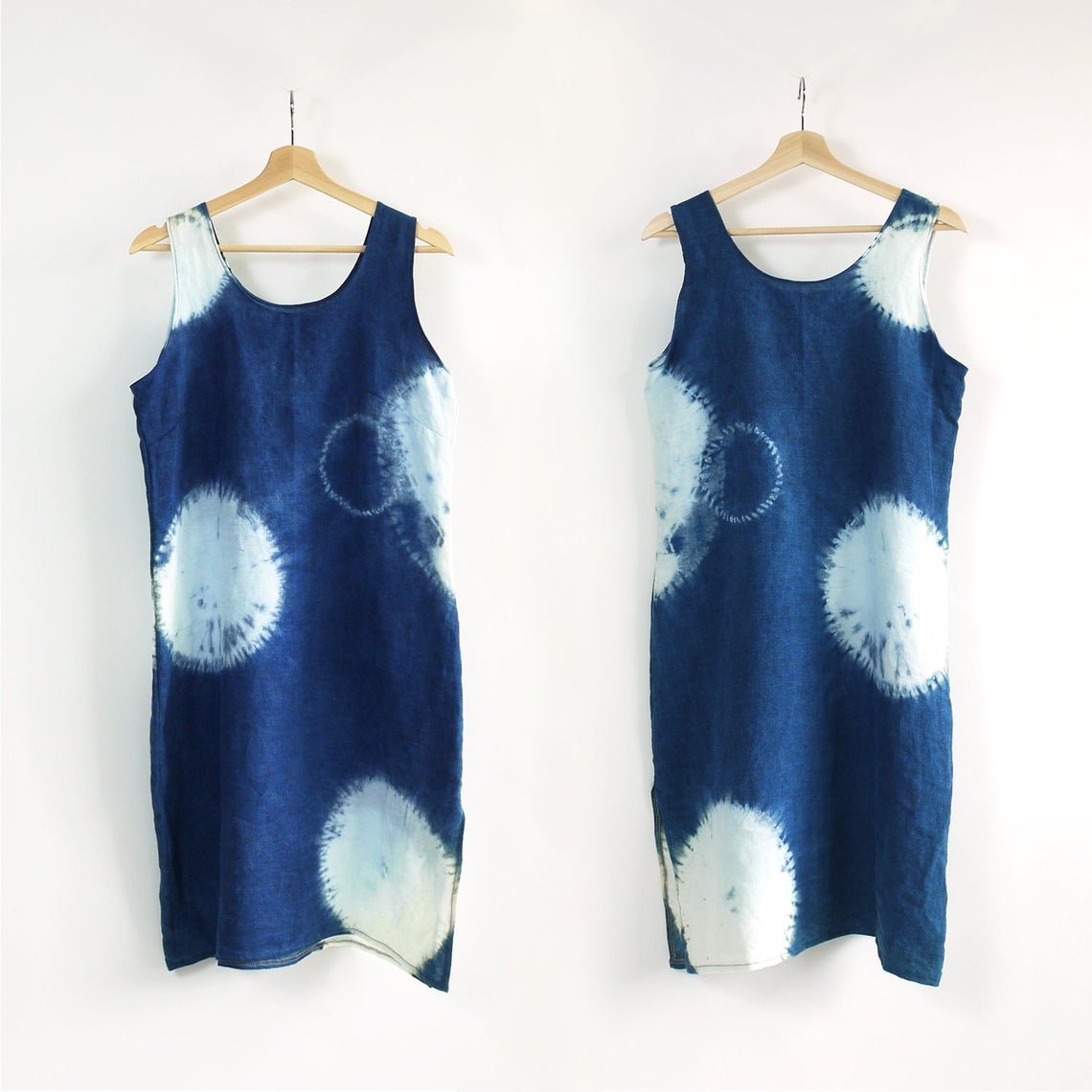 INDIGO CIRCLE tank dress. Hand dyed shibori indigo linen dress
