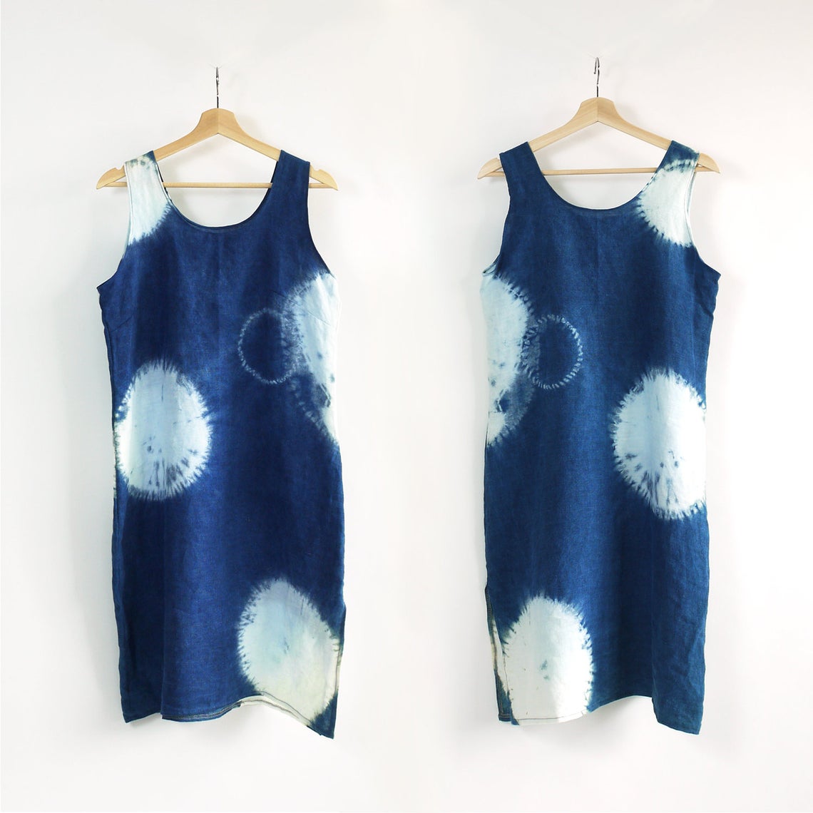 INDIGO CIRCLE tank dress.  Hand dyed shibori indigo linen dress