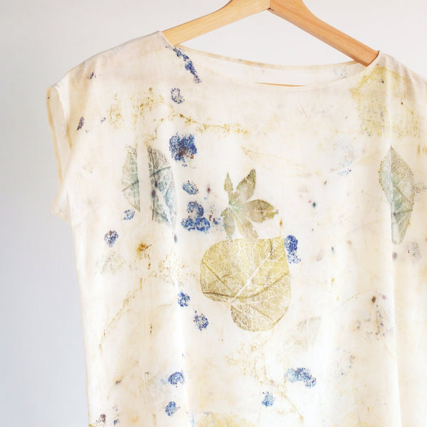 Leaf Print silk top. Eco print top, botanical natural dye silk top.