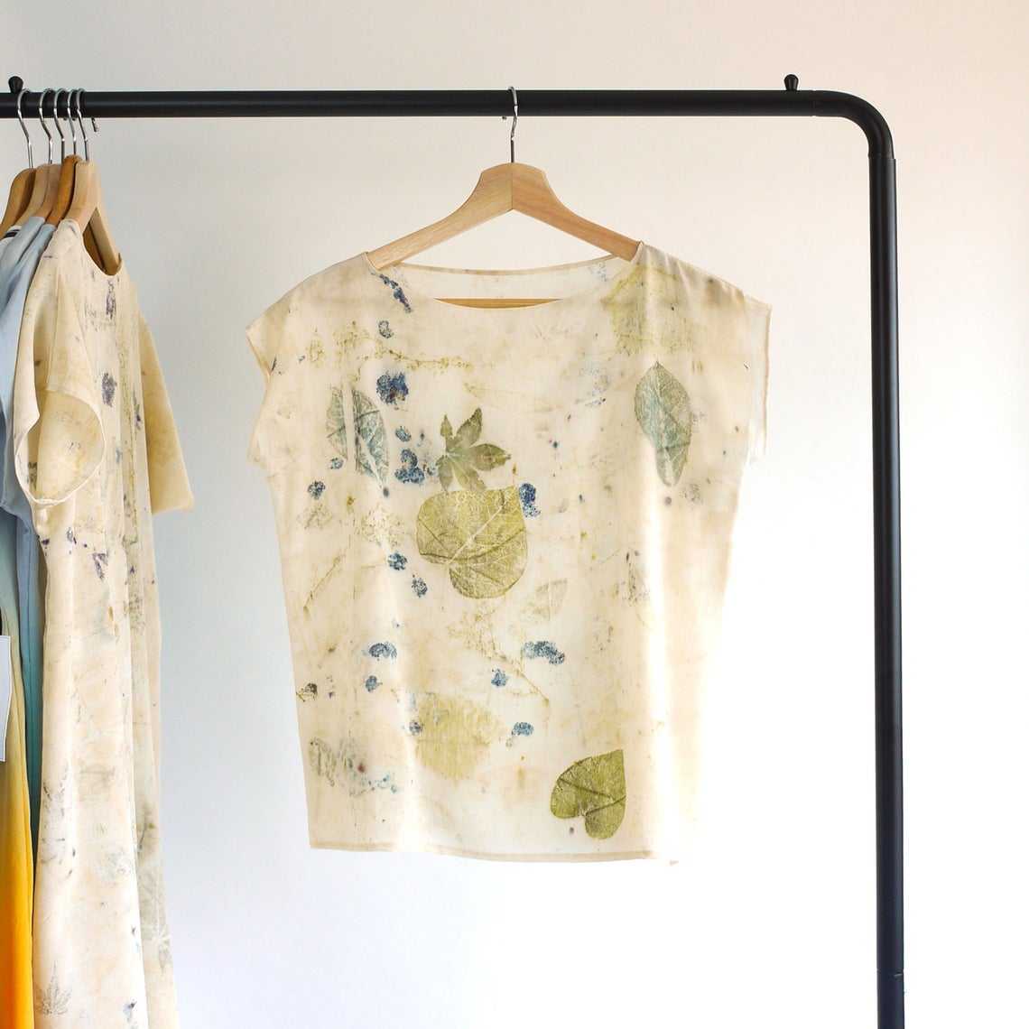 Leaf Print silk top. Eco print top, botanical natural dye silk top.