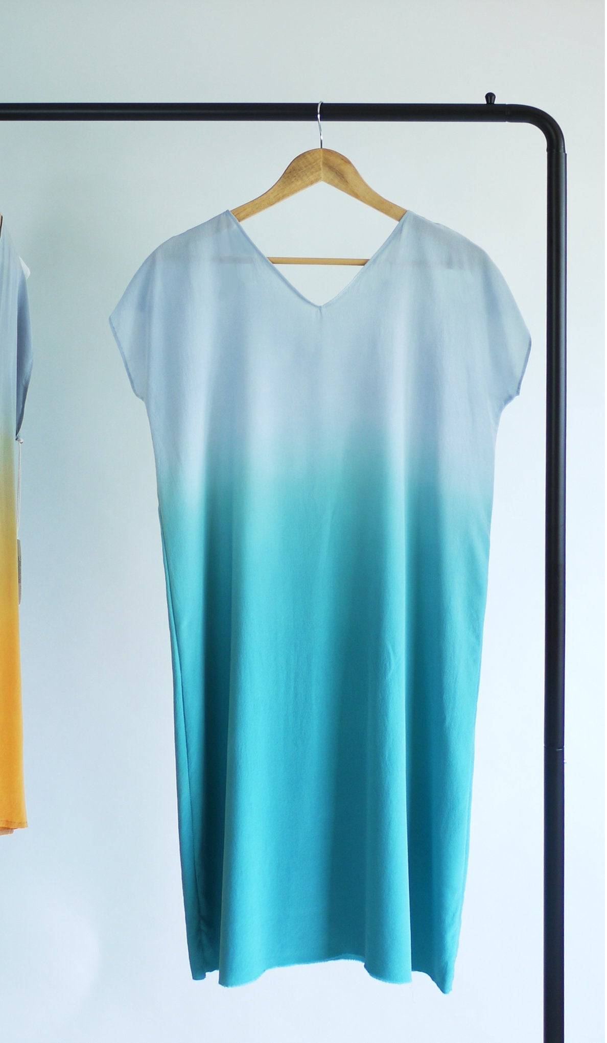 Aqua Ombre Silk Dress. Custom tailored, Made to order.