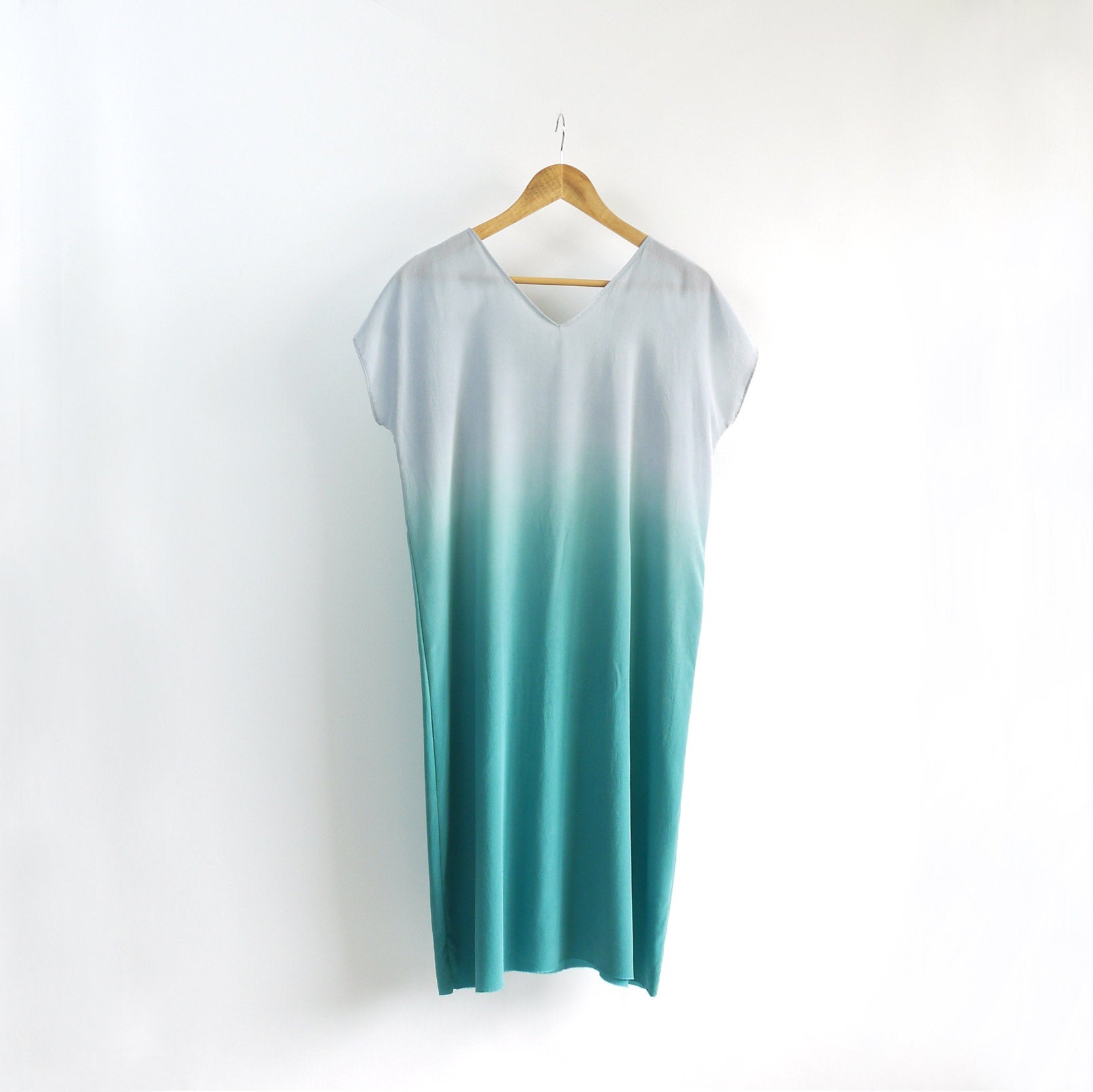 Aqua Ombre Silk Dress. Custom tailored, Made to order.