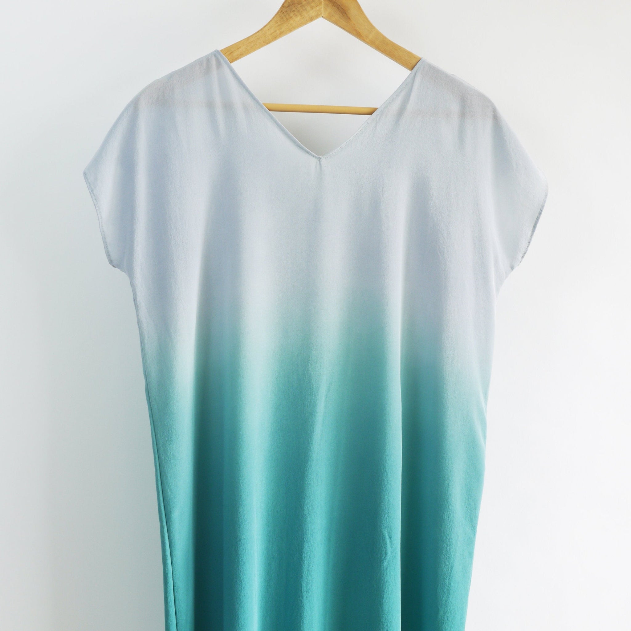 Aqua Ombre Silk Dress. Custom tailored, Made to order.