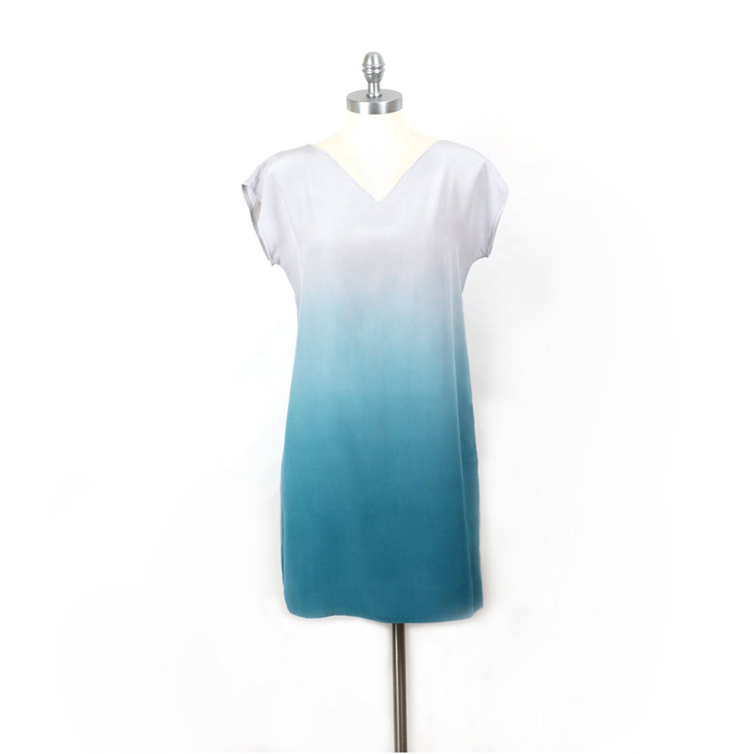 Aqua Ombre Silk Dress. Custom tailored, Made to order.
