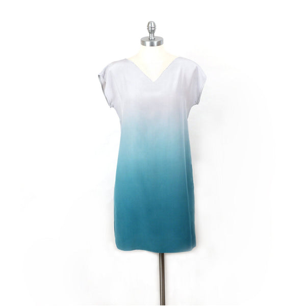 Aqua Ombre Silk Dress.  Custom tailored, Made to order.