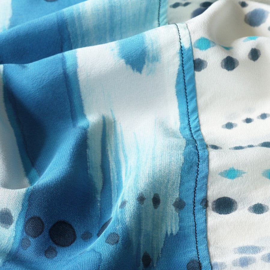 INDIGO IKAT. painted silk top