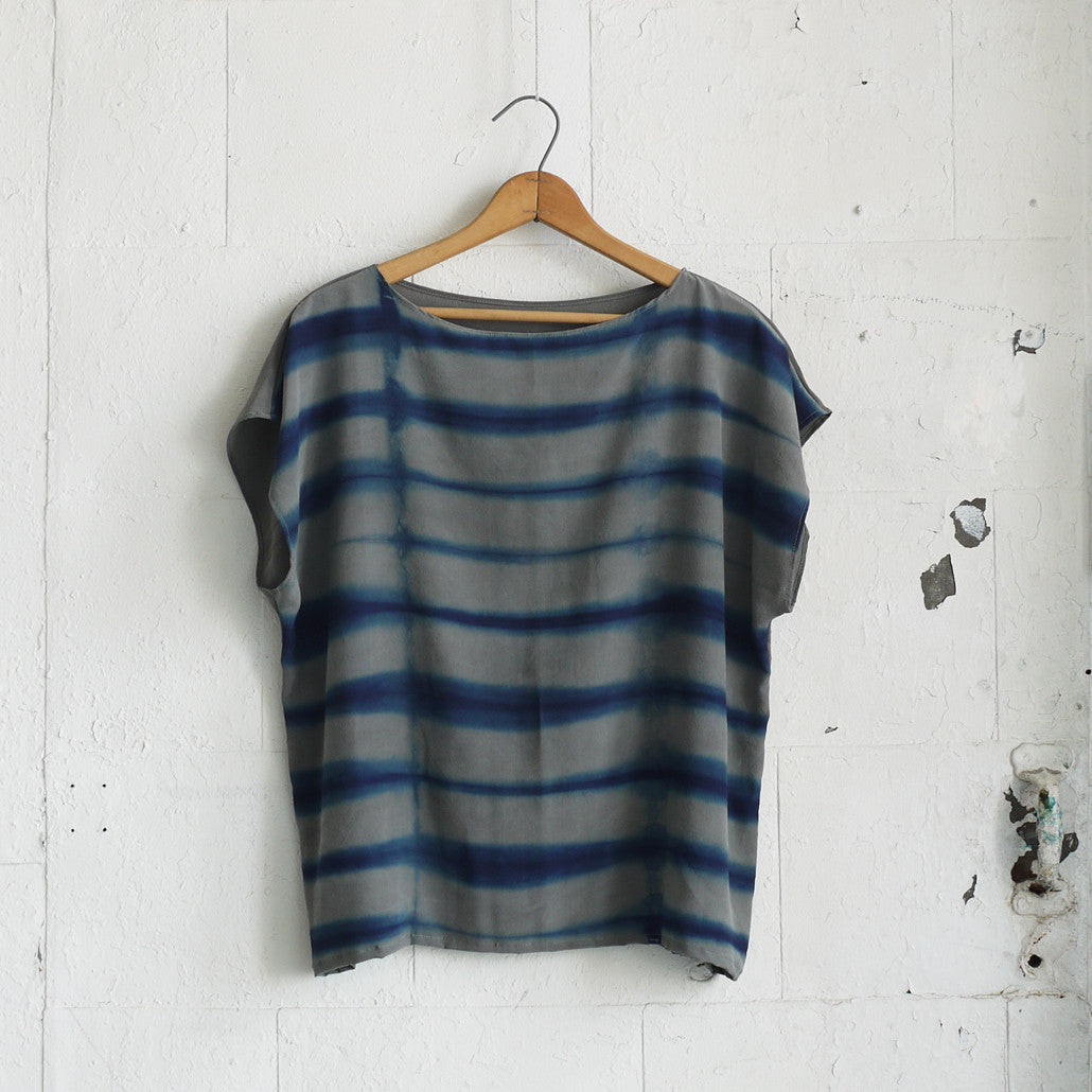 LINES. indigo dyed silk tee