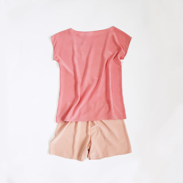 Organic dye Silk PJ Set. Tshirt and boxer shorts. Botanical dye silk loungewear