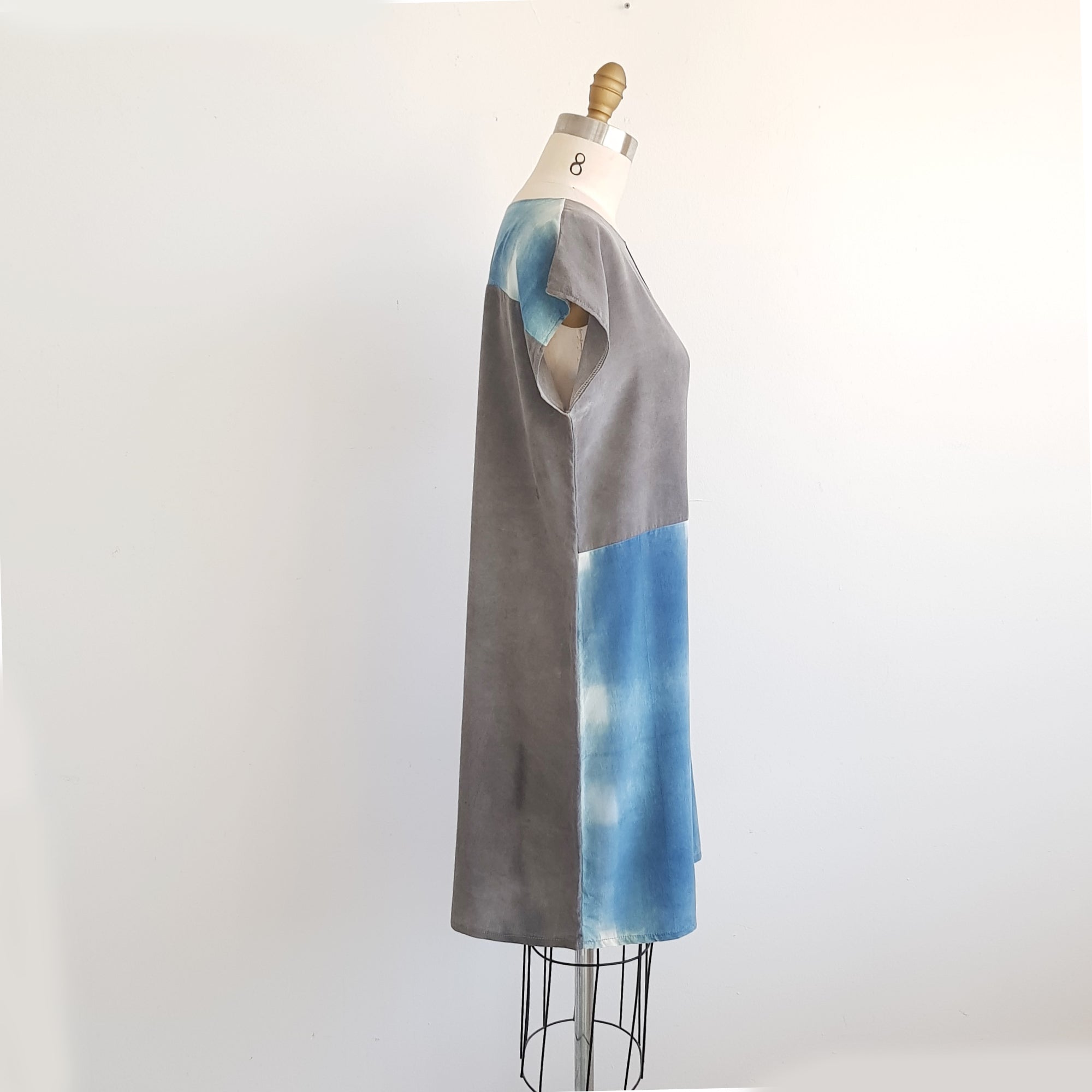 INDIGO PLAID Silk Dress - Medium