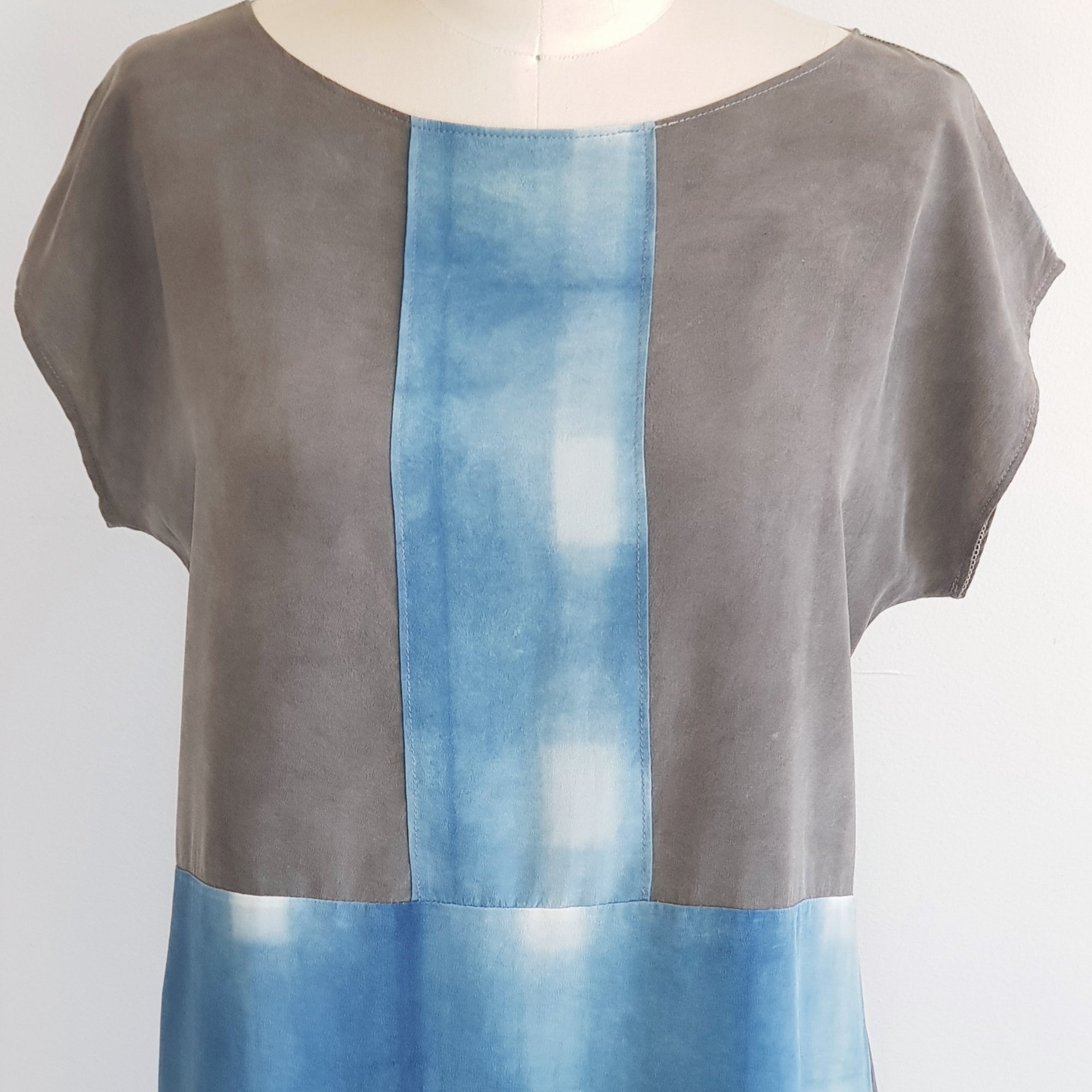 PLAID silk DRESS Indigo Shibori organic dye dress Medium