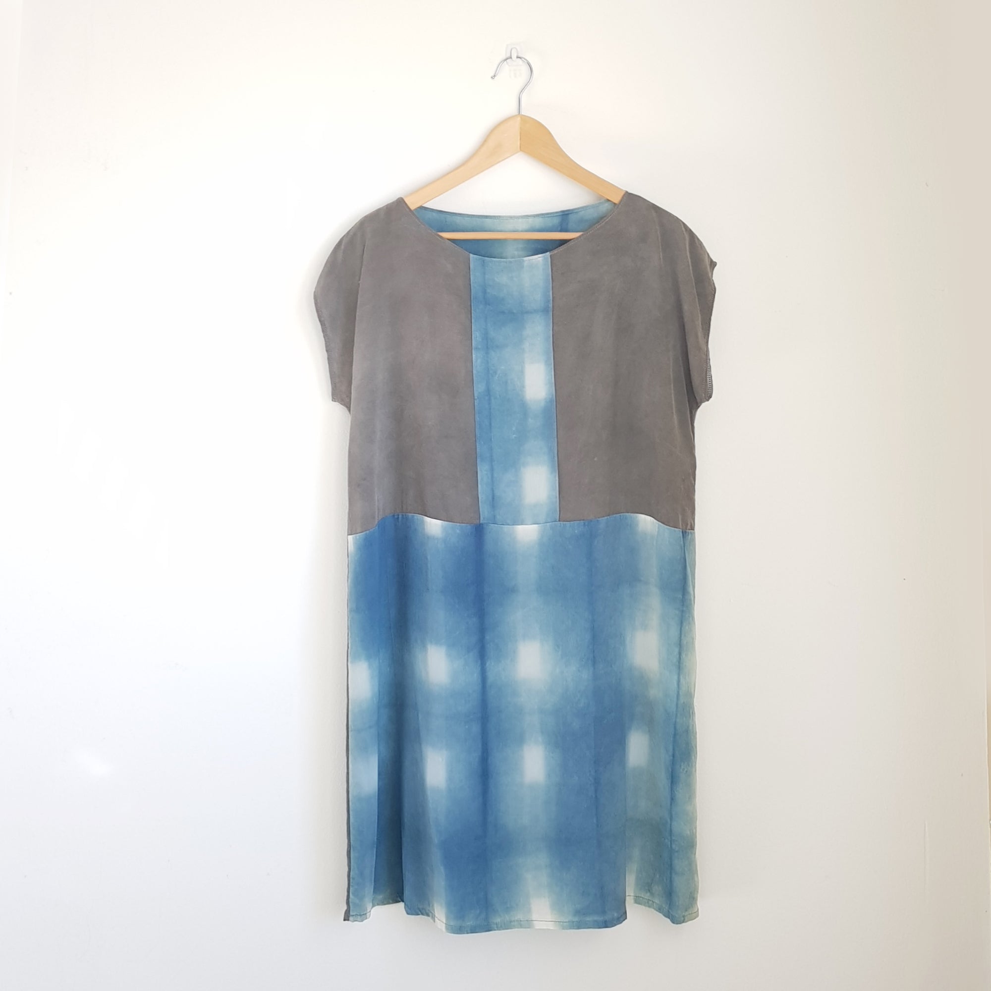 PLAID silk DRESS Indigo Shibori organic dye dress Medium