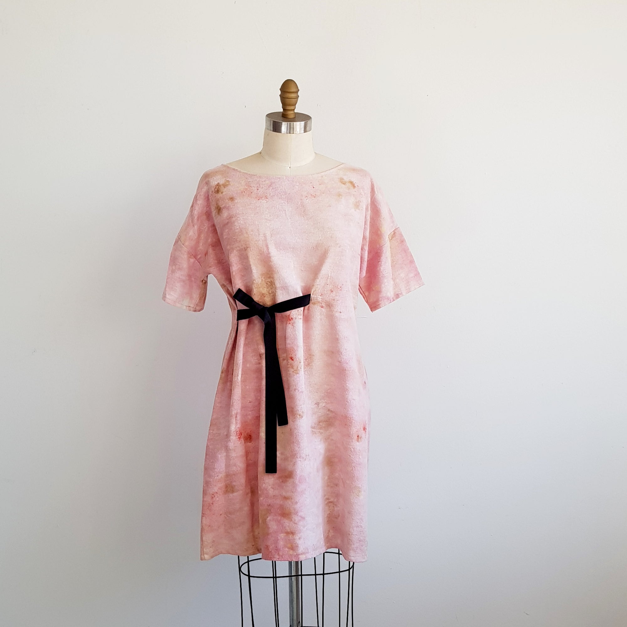 BLUSH - cotton flannel Eco-print DRESS Medium