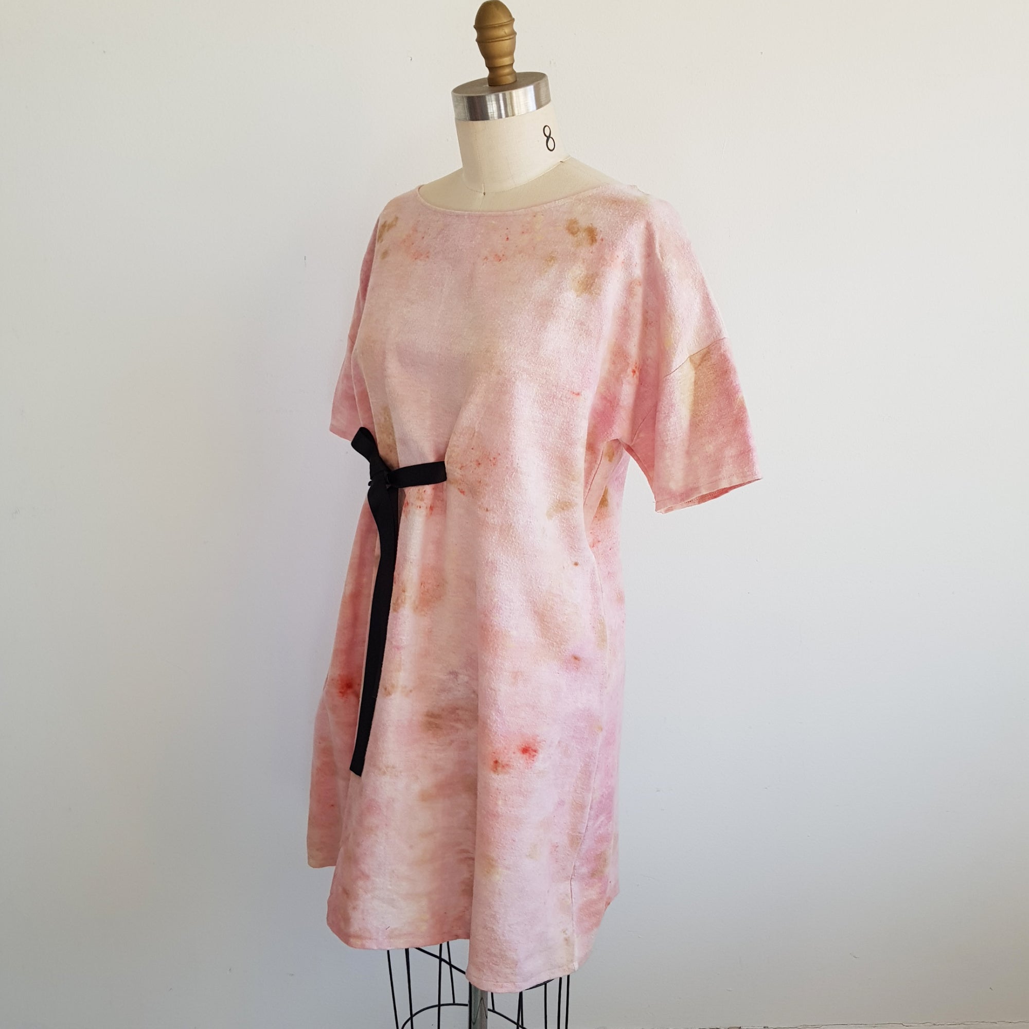 BLUSH - cotton flannel Eco-print DRESS Medium