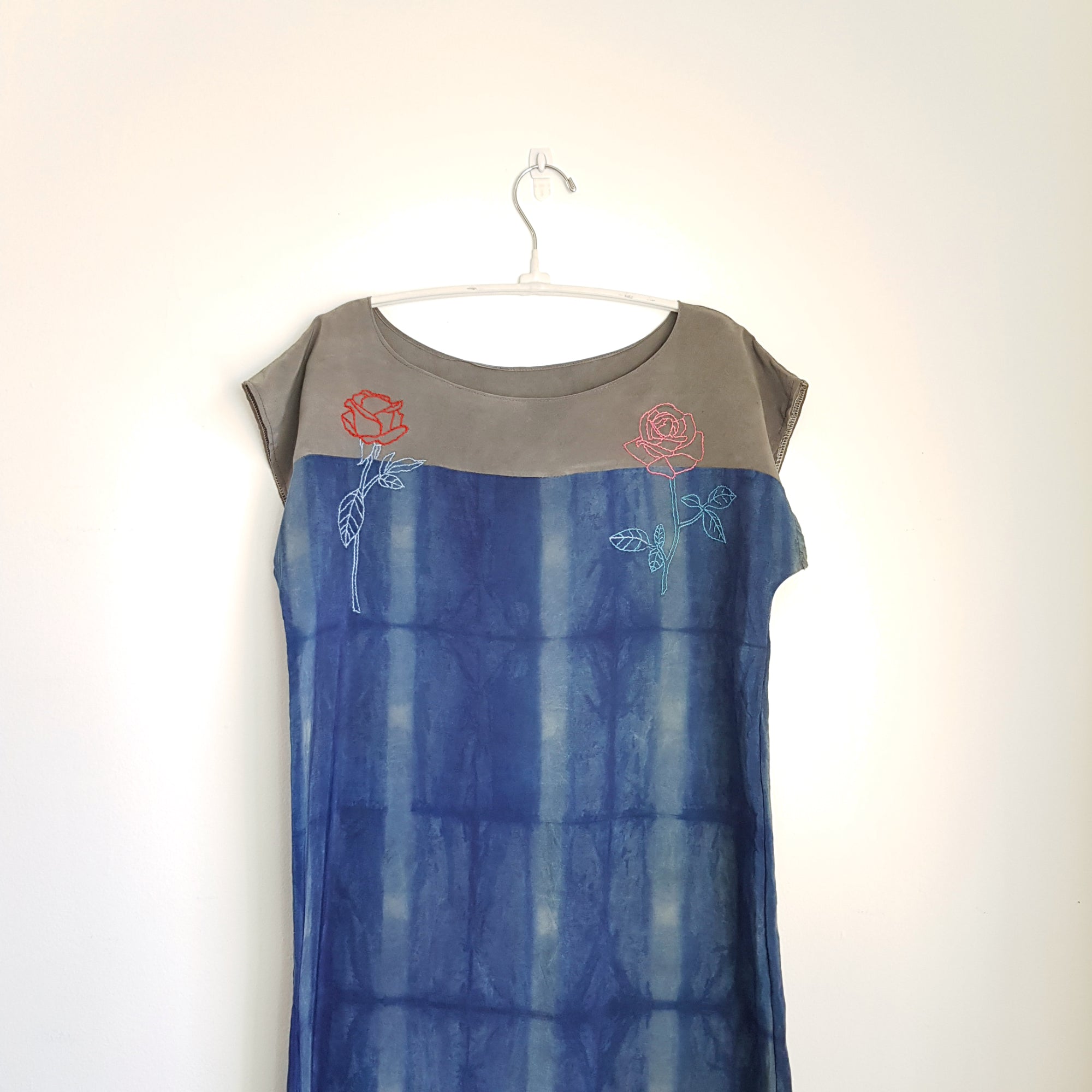 ROSE Embroidered organic dye Dress Indigo & Soot ink Small/medium