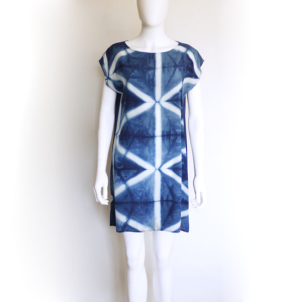 TRIANGLE indigo silk dress