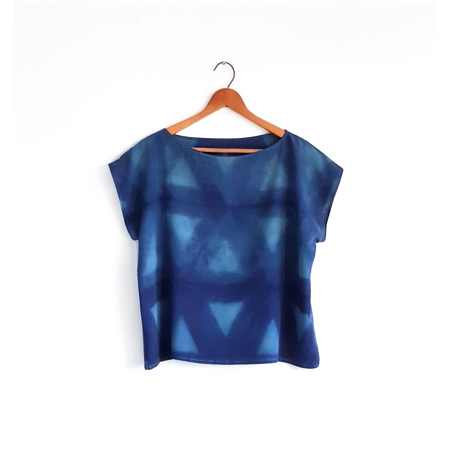 TRIANGLE. indigo silk tee. Organic dye silk shirt