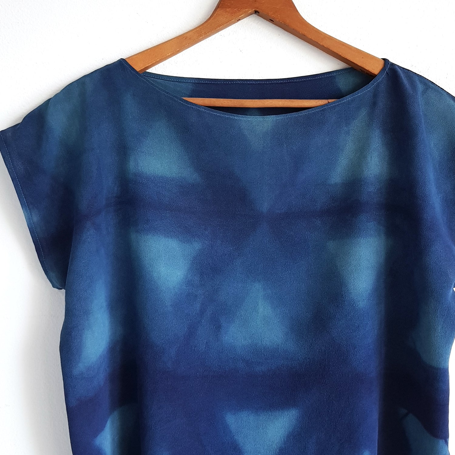 TRIANGLE. indigo silk tee. Organic dye silk shirt