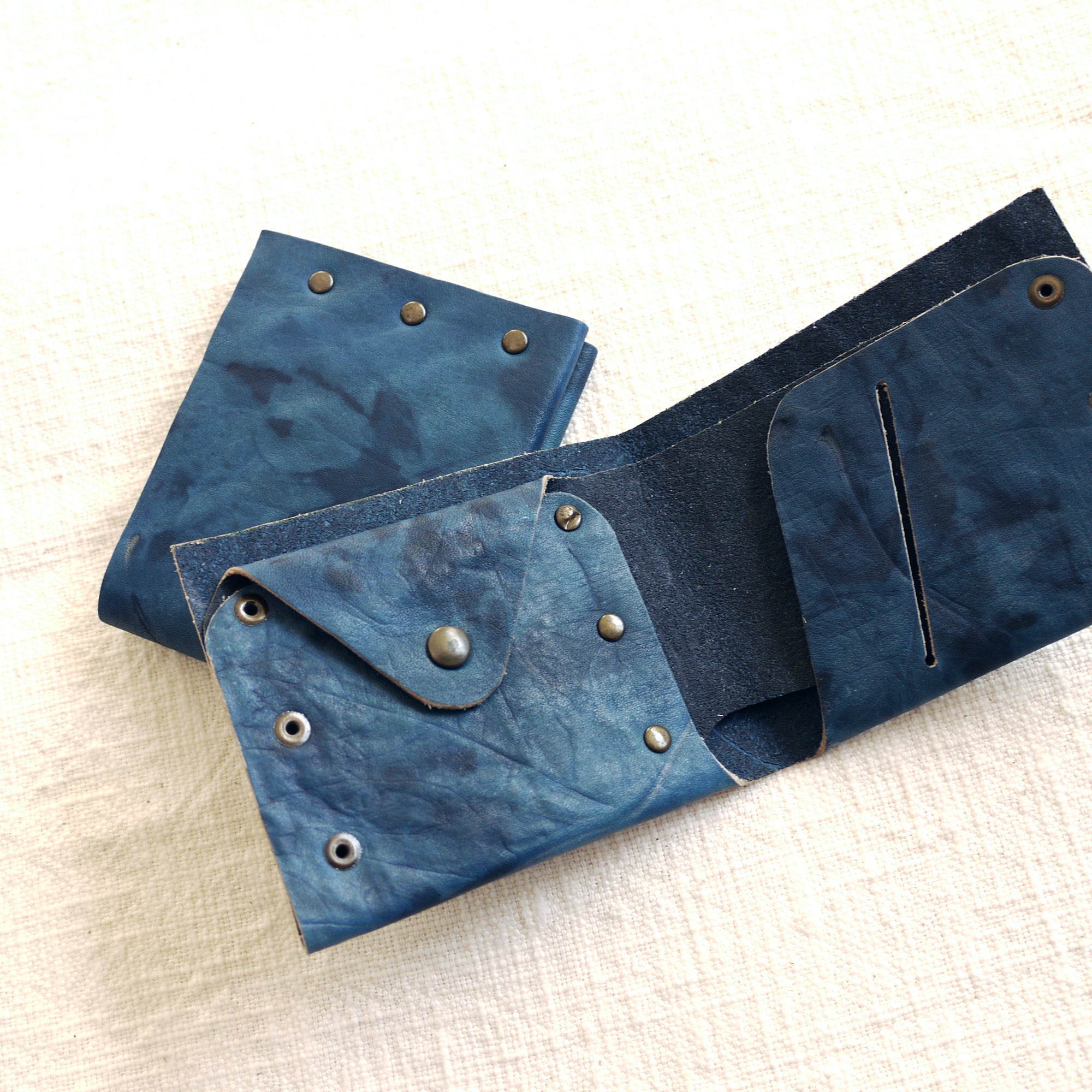 Indigo Leather Billfold Wallet. Handmade in NYC