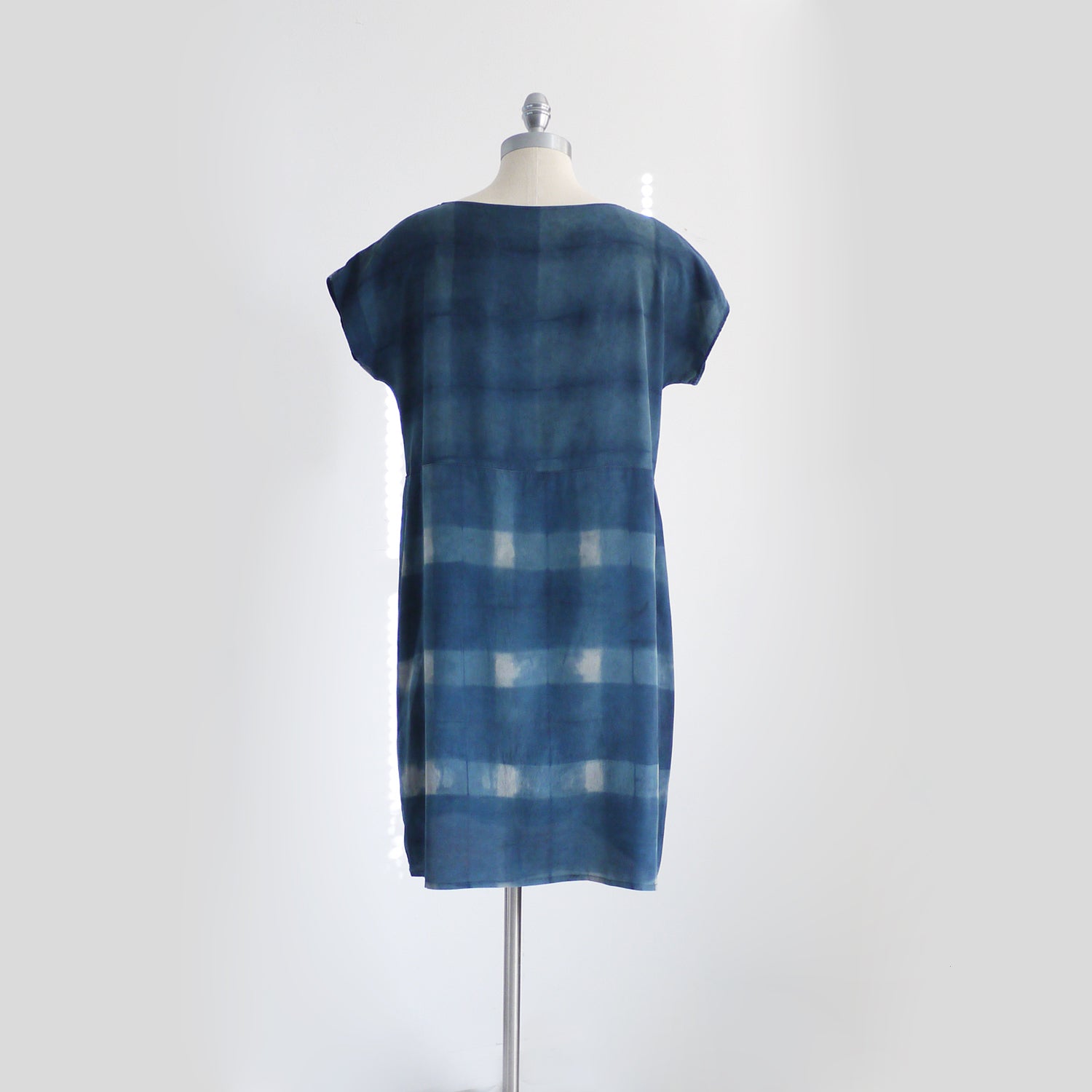 PLAID on PLAID.  Hand dyed Indigo dress. Made to order. Natural dye on Silk