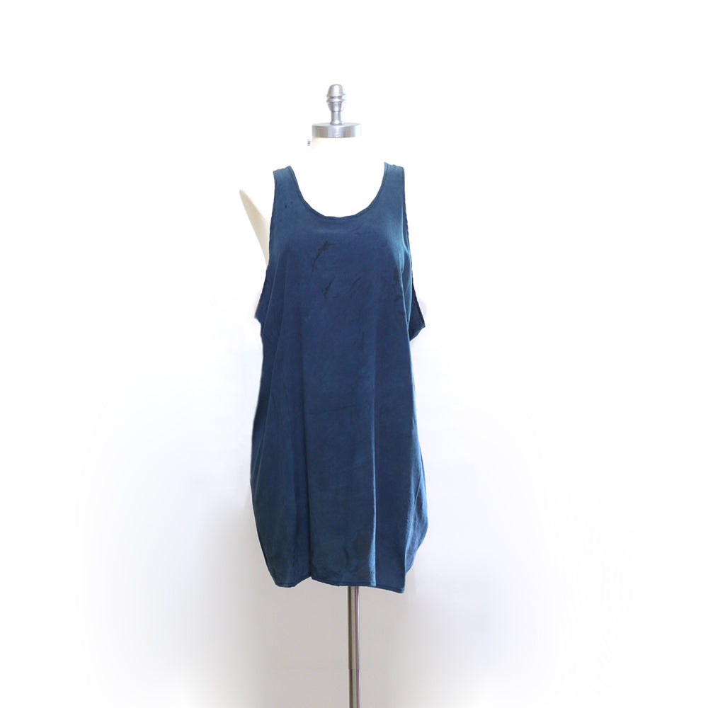 Indigo dyed silk Racerback Mini Dress