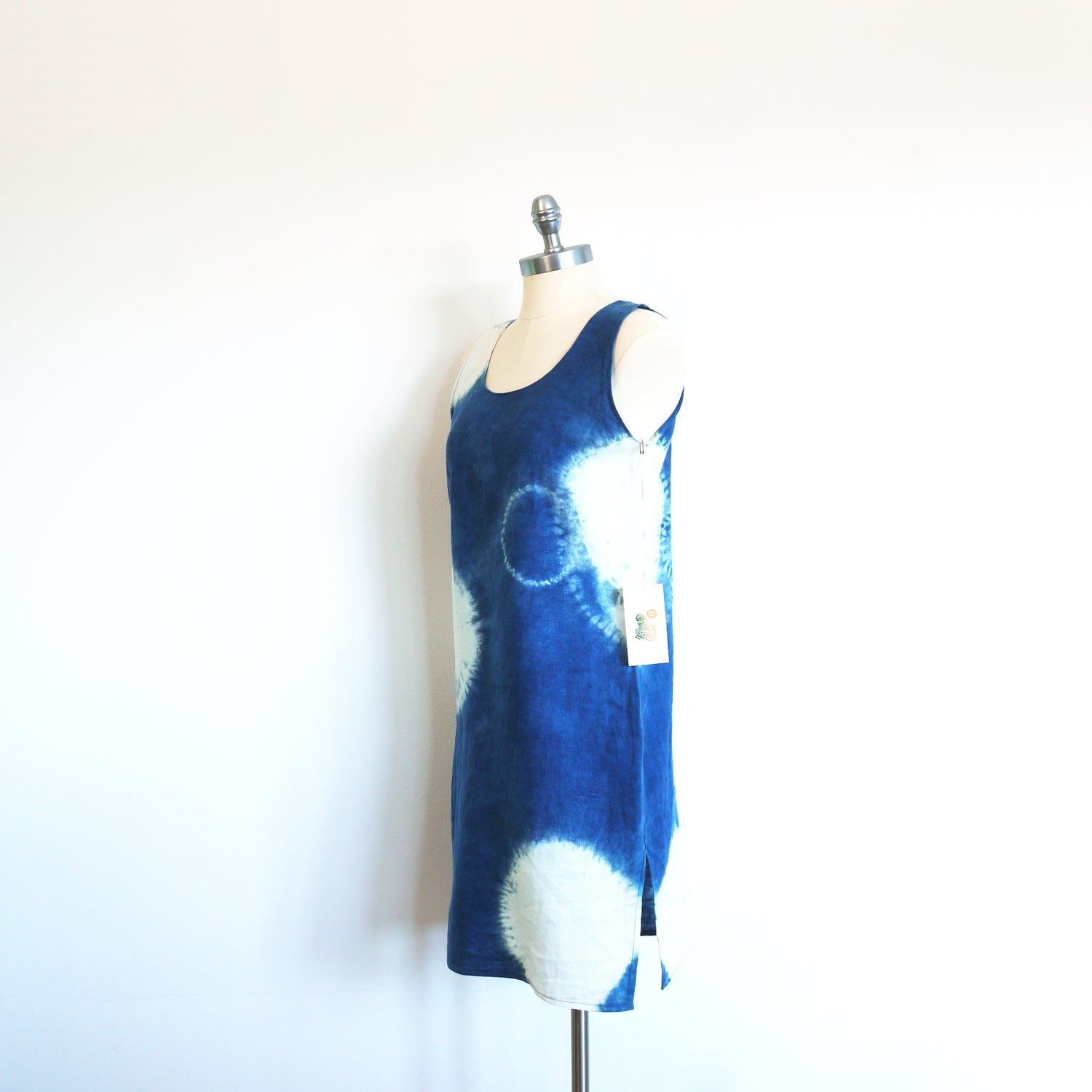 INDIGO CIRCLE tank dress.  Hand dyed shibori indigo linen dress