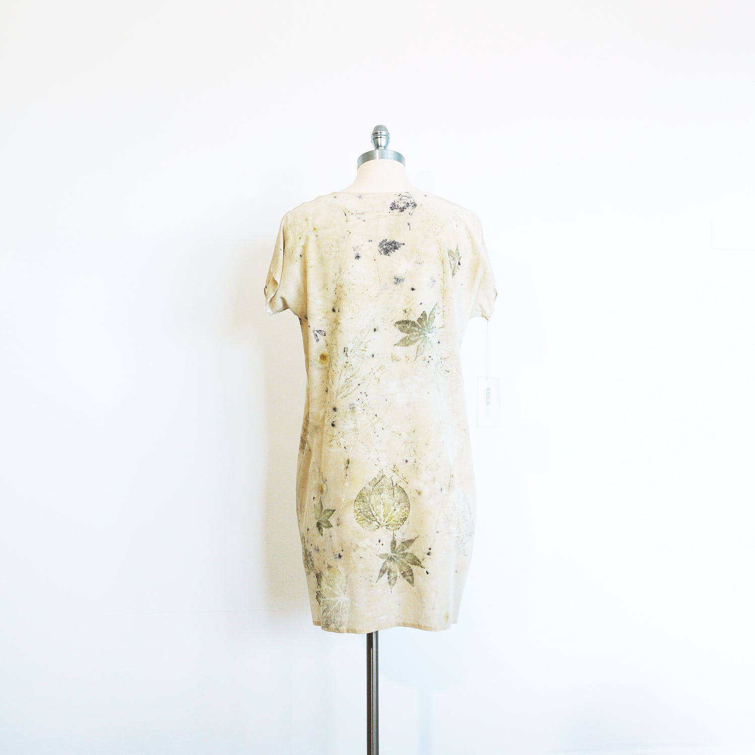 SUMMER SHOWER Eco-print silk dress.  Organic dye Mini Dress Small