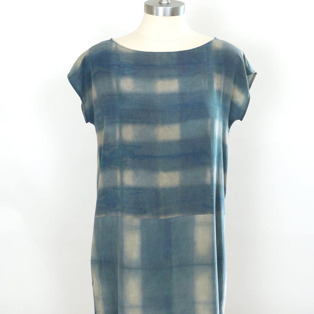 PLAID on PLAID.  Hand dyed Indigo dress.