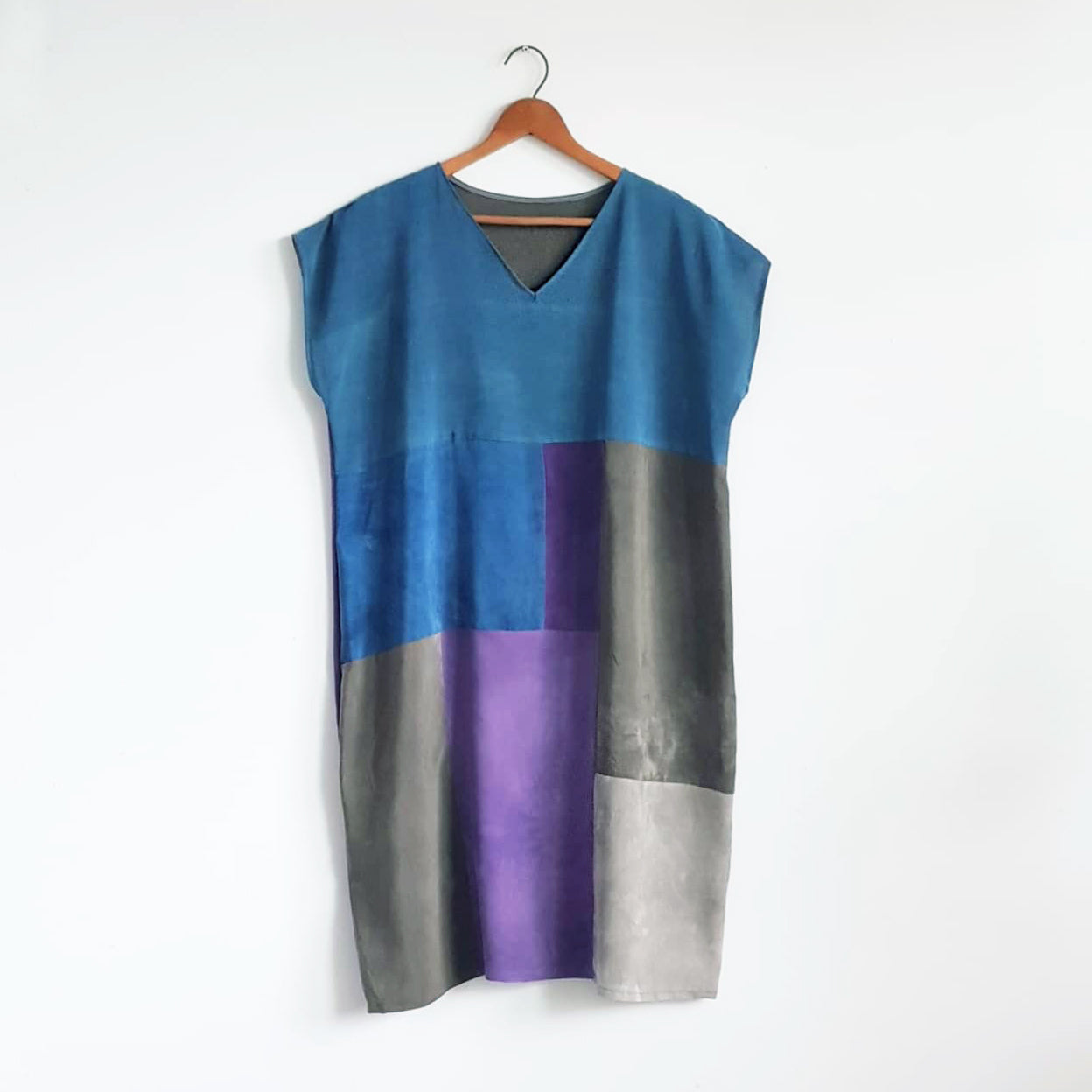 ORGANIC COLORBLOCK BORO Silk Dress.  All natural dyes. Medium.