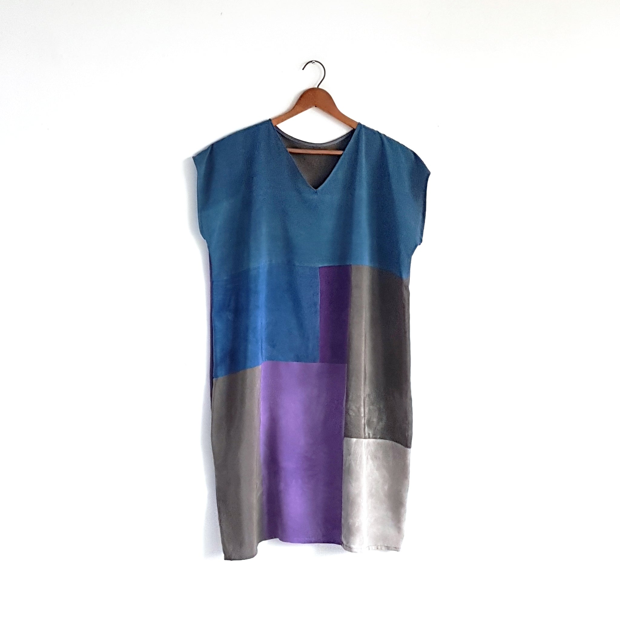 ORGANIC COLORBLOCK BORO Silk Dress.  All natural dyes. Medium.