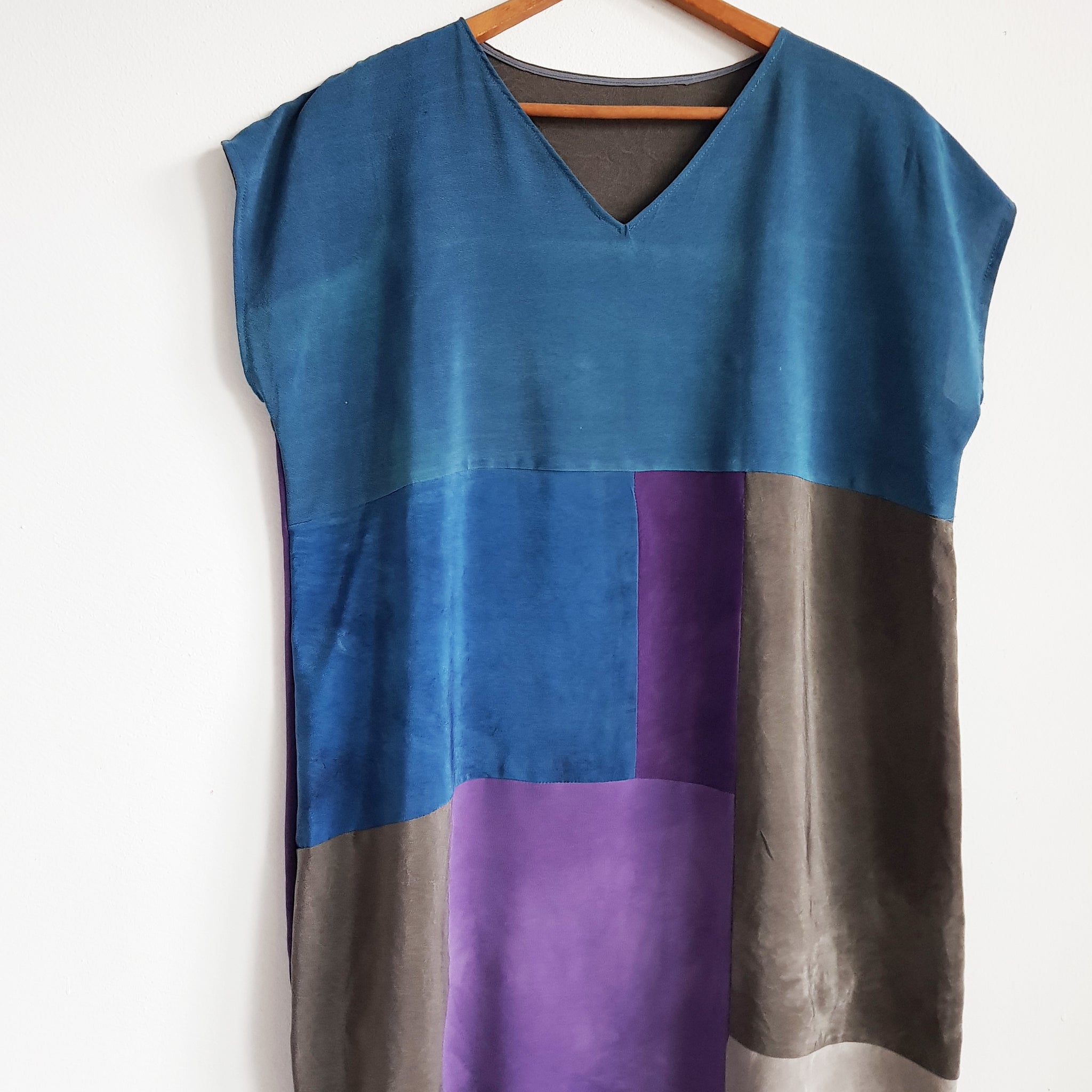 ORGANIC COLORBLOCK BORO Silk Dress.  All natural dyes. Medium.